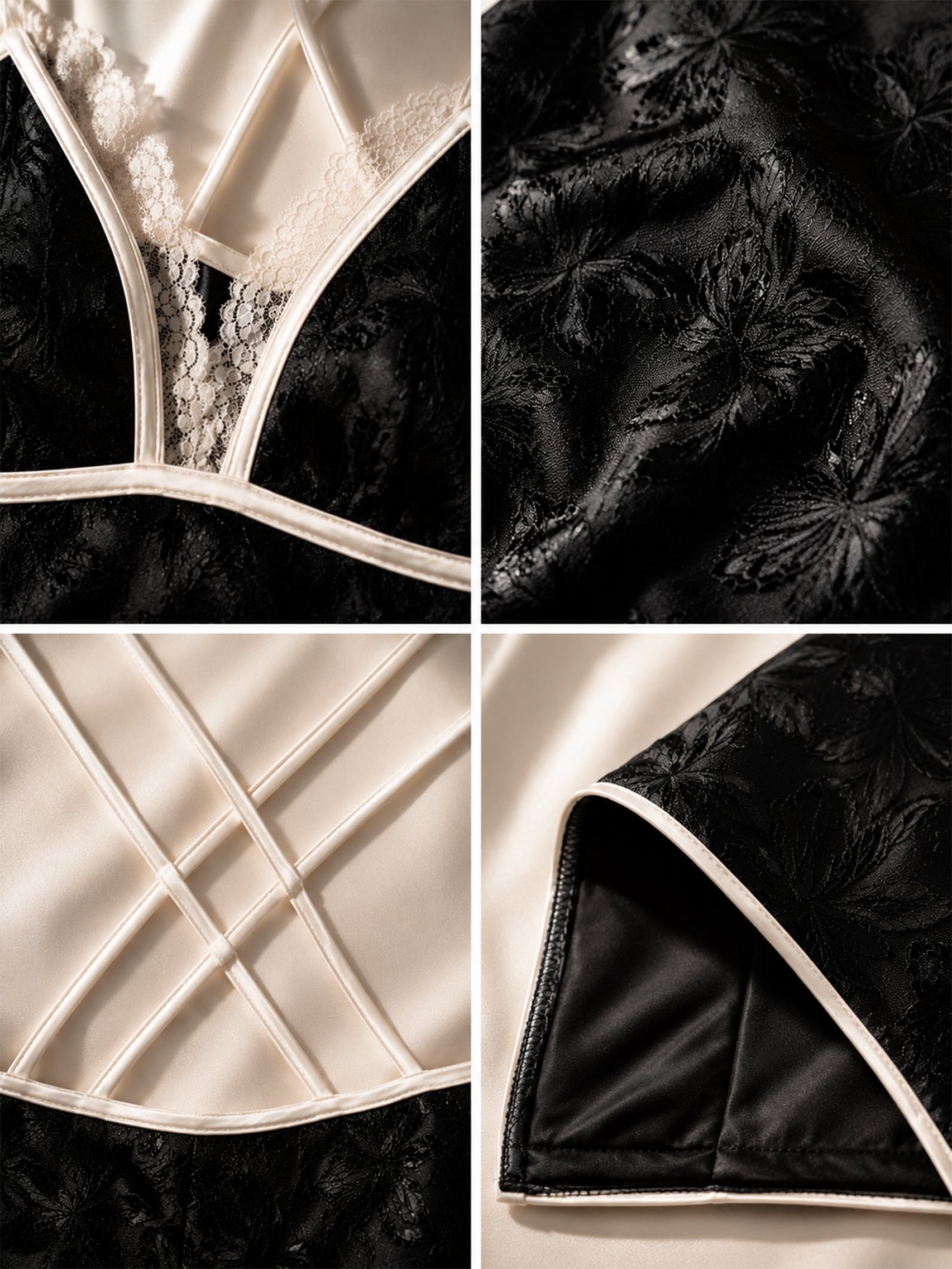 Liserie Black Embossed Satin Cami Top With Lace Trim