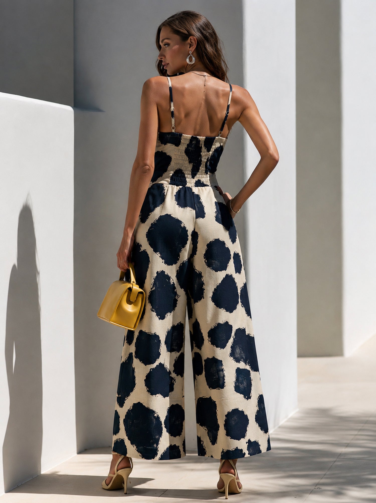 Liserie Ink-Dot Print Strapless Wide-Leg Jumpsuit