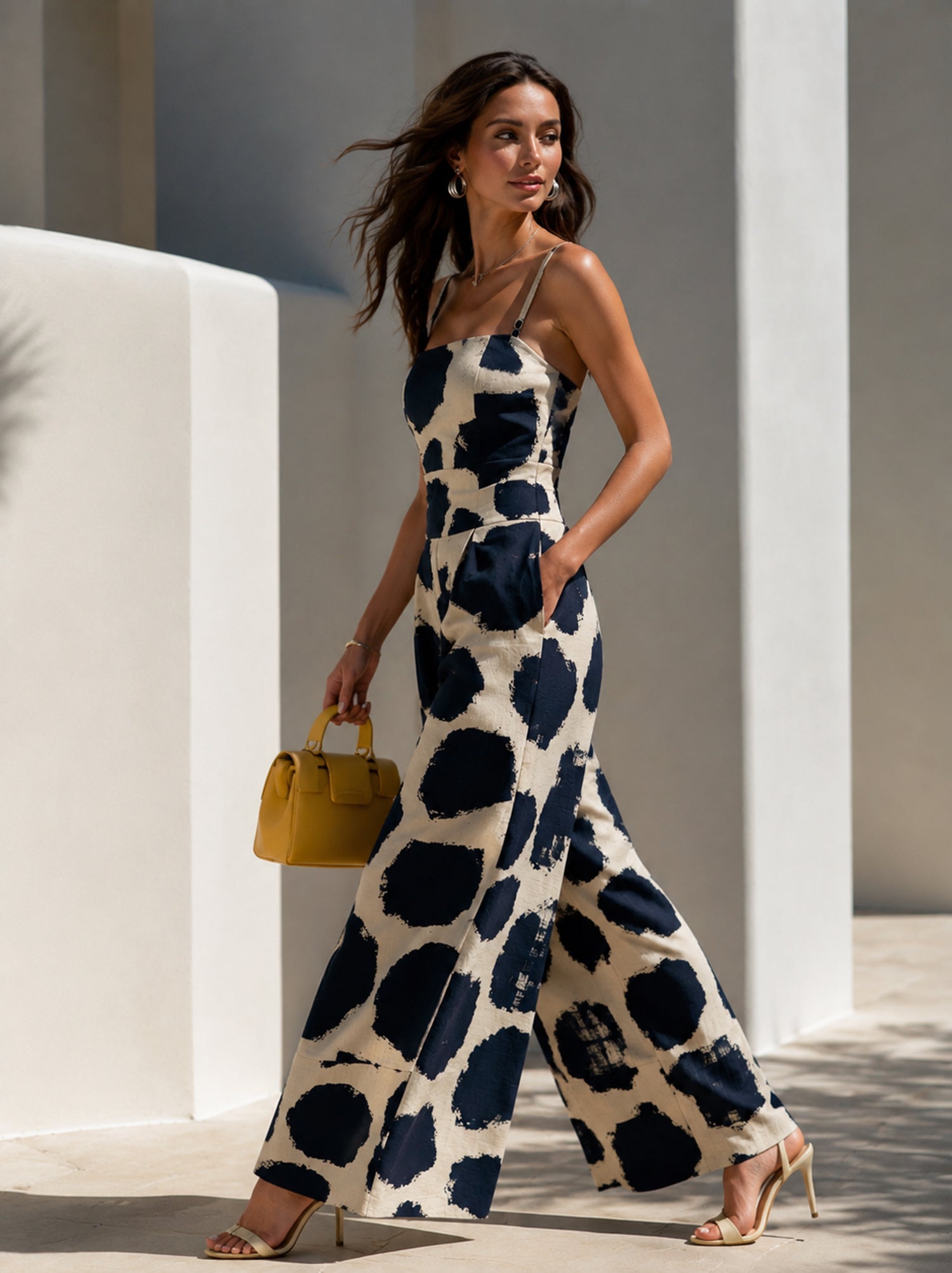 Liserie Ink-Dot Print Strapless Wide-Leg Jumpsuit