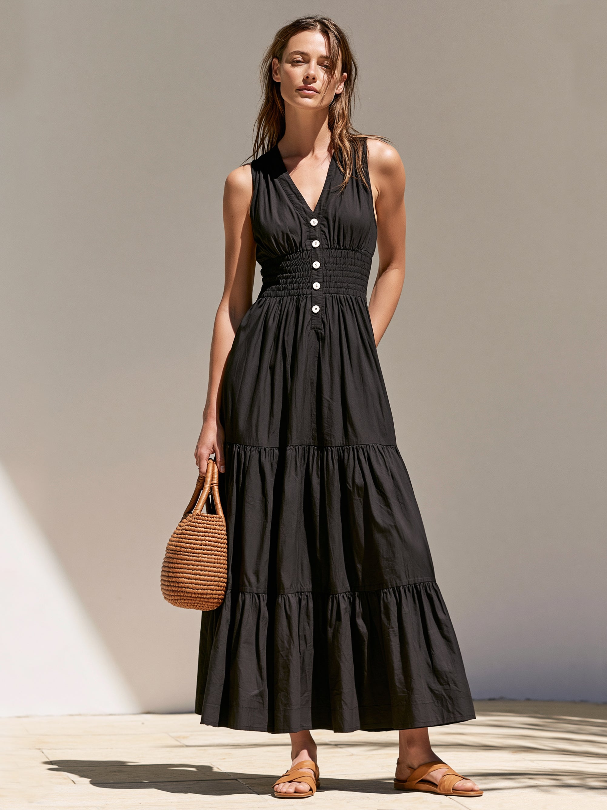 Liserie Black Cotton Sleeveless Maxi Dress