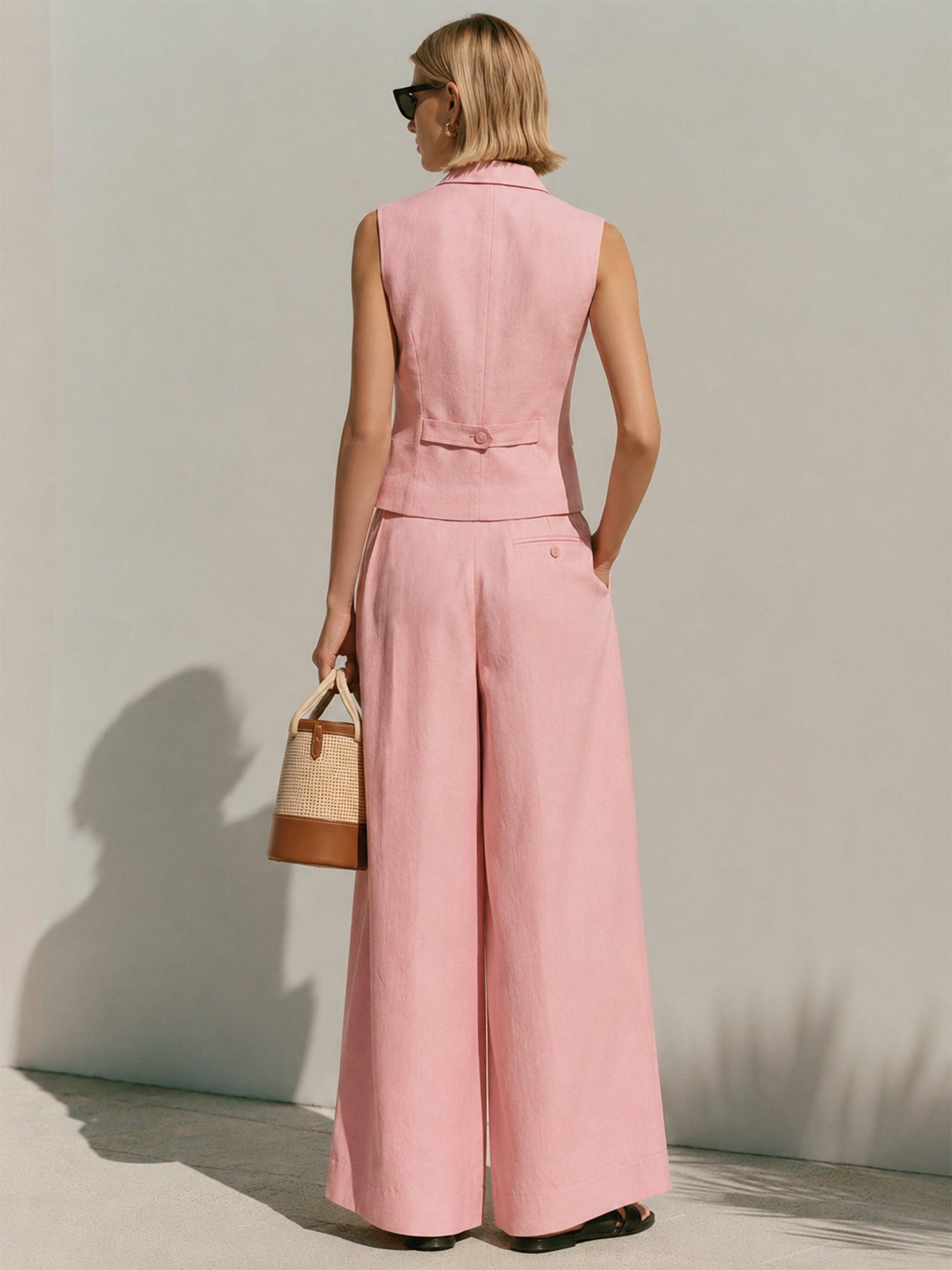Liserie Cotton Tailored Vest & Wide Leg Trouser Set