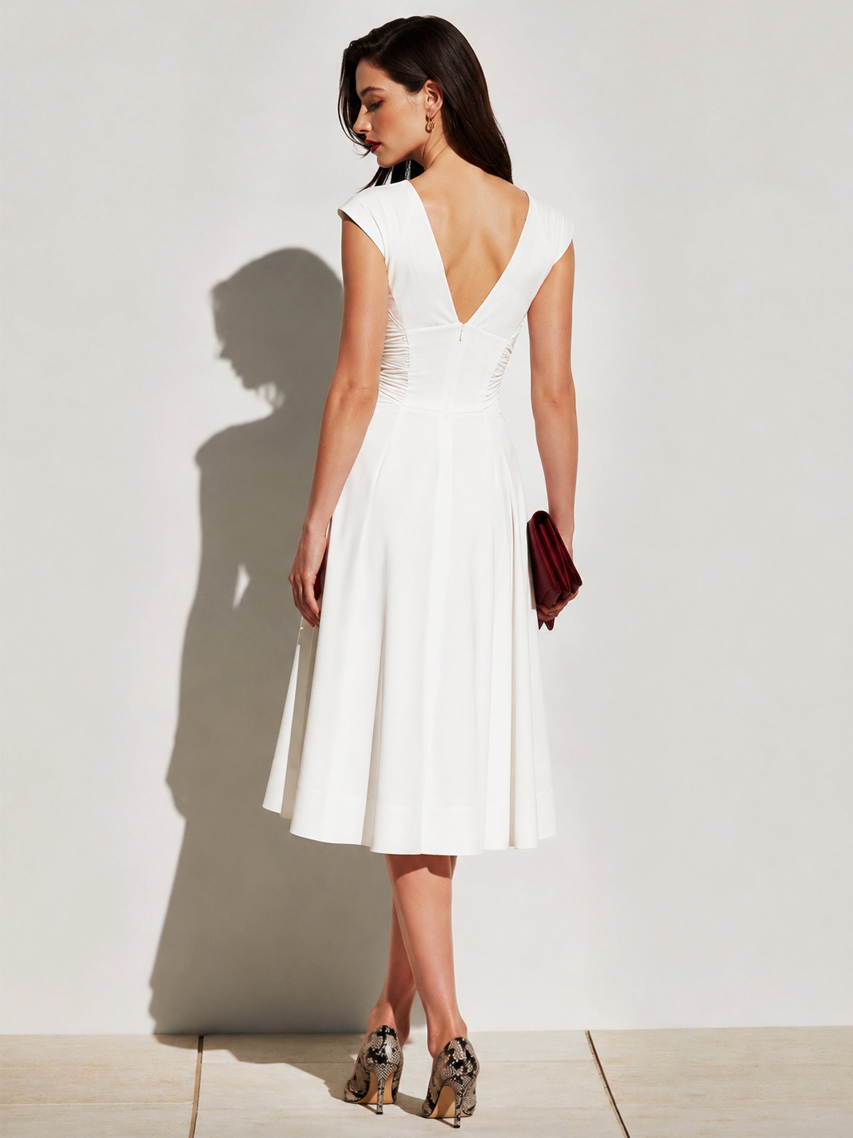 Timeless White Cap Sleeve V-Neck Flare Midi Dress