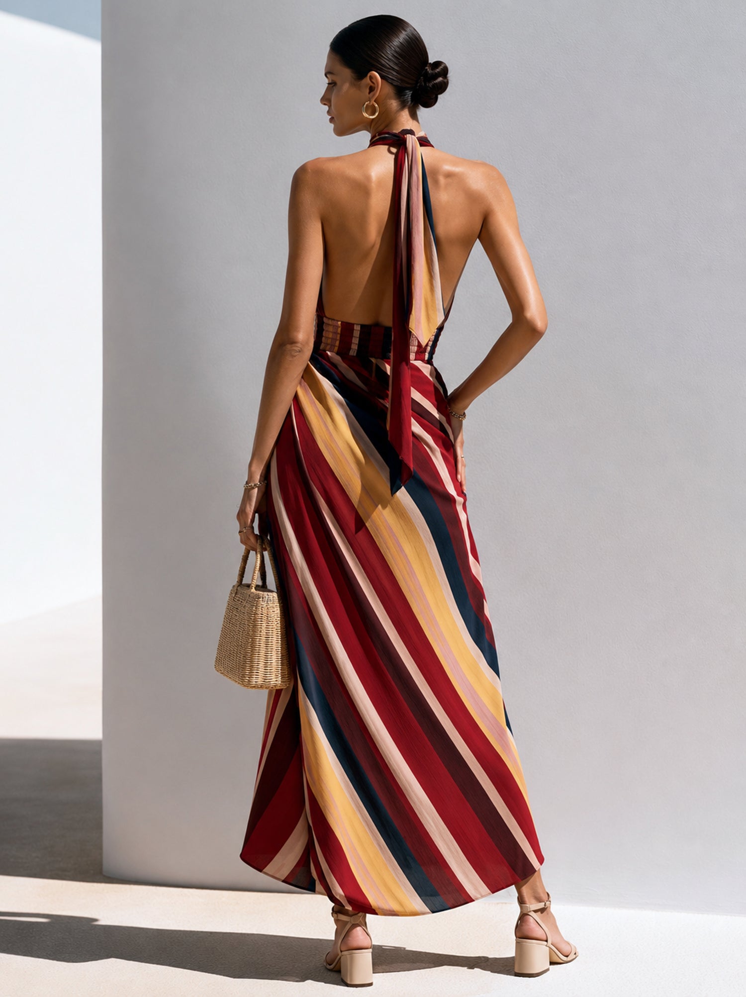 Striped Halter-Neck Dress | A Blend Of Modern Resort Style And Elegant Sophistication