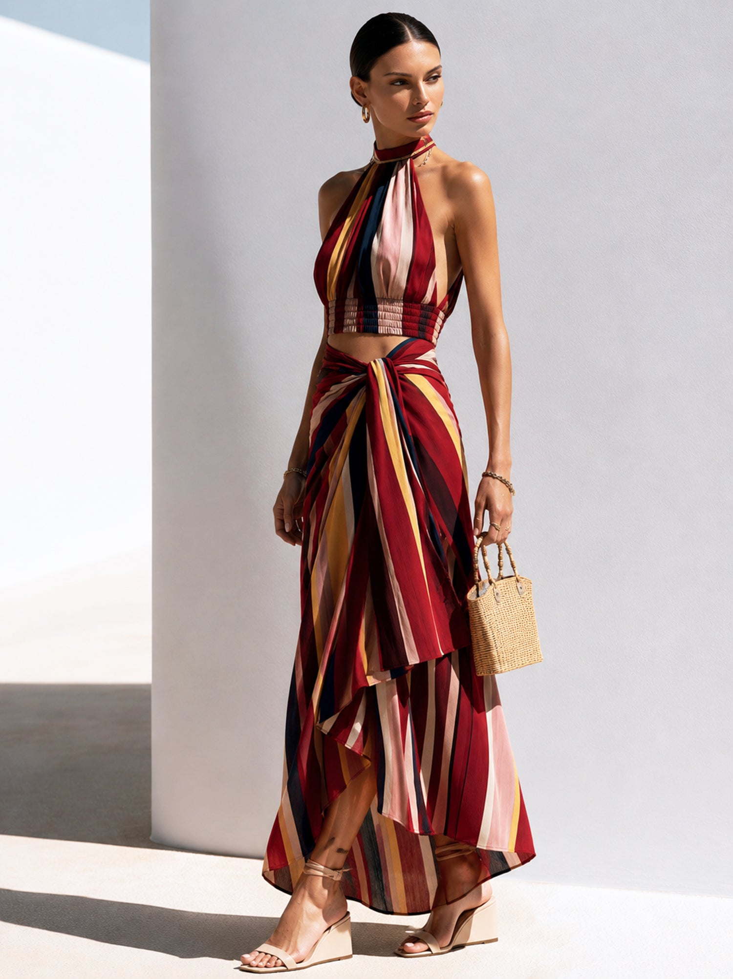 Striped Halter-Neck Dress | A Blend Of Modern Resort Style And Elegant Sophistication