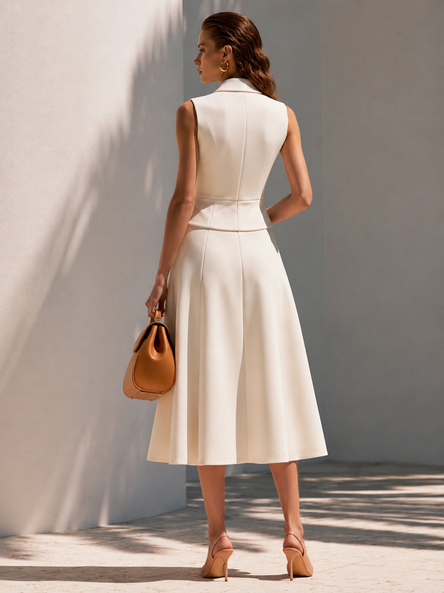 Ivory Tailored Sleeveless Midi Dress