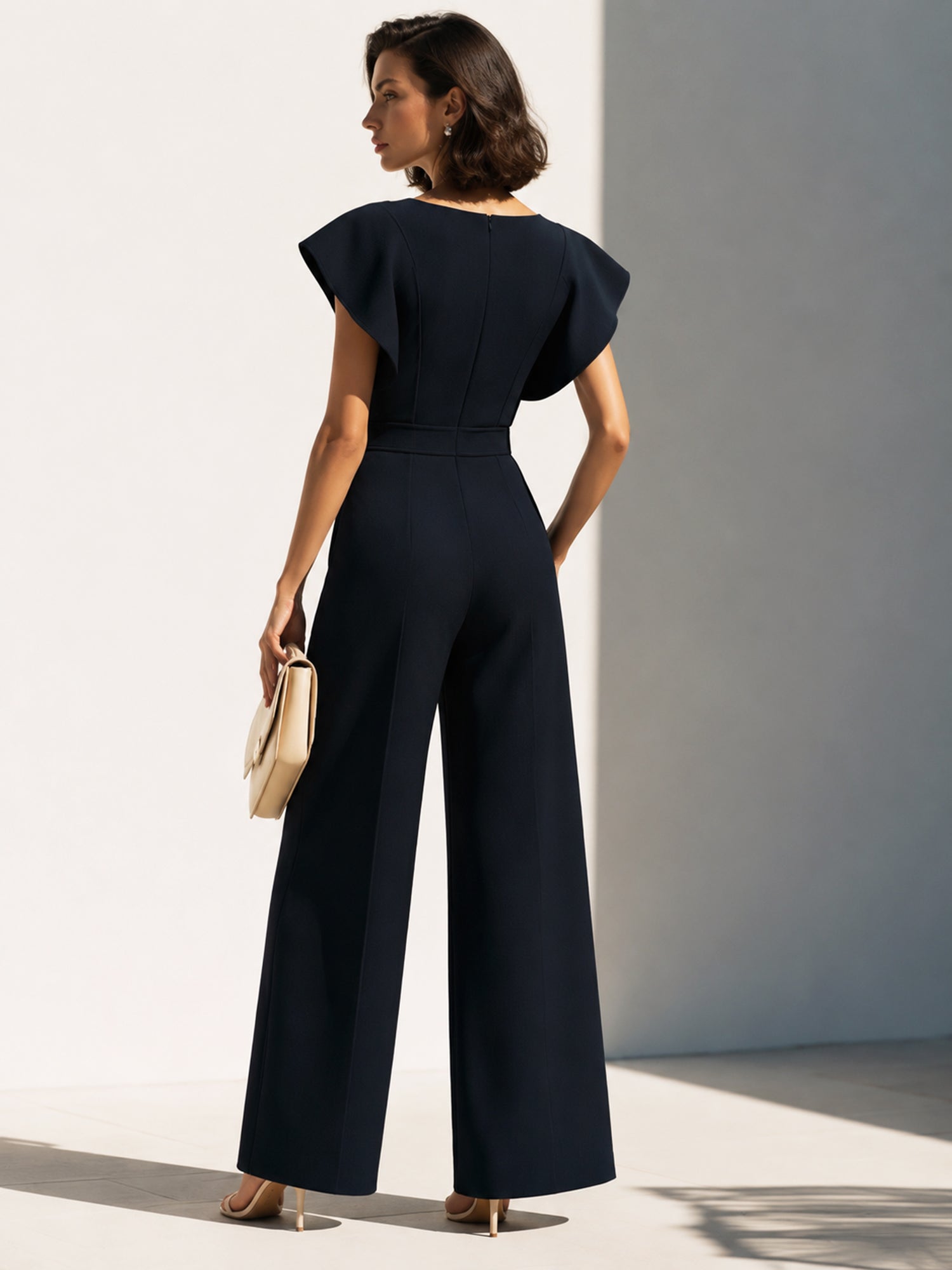 Sculpted Navy Wide-Leg Jumpsuit Set
