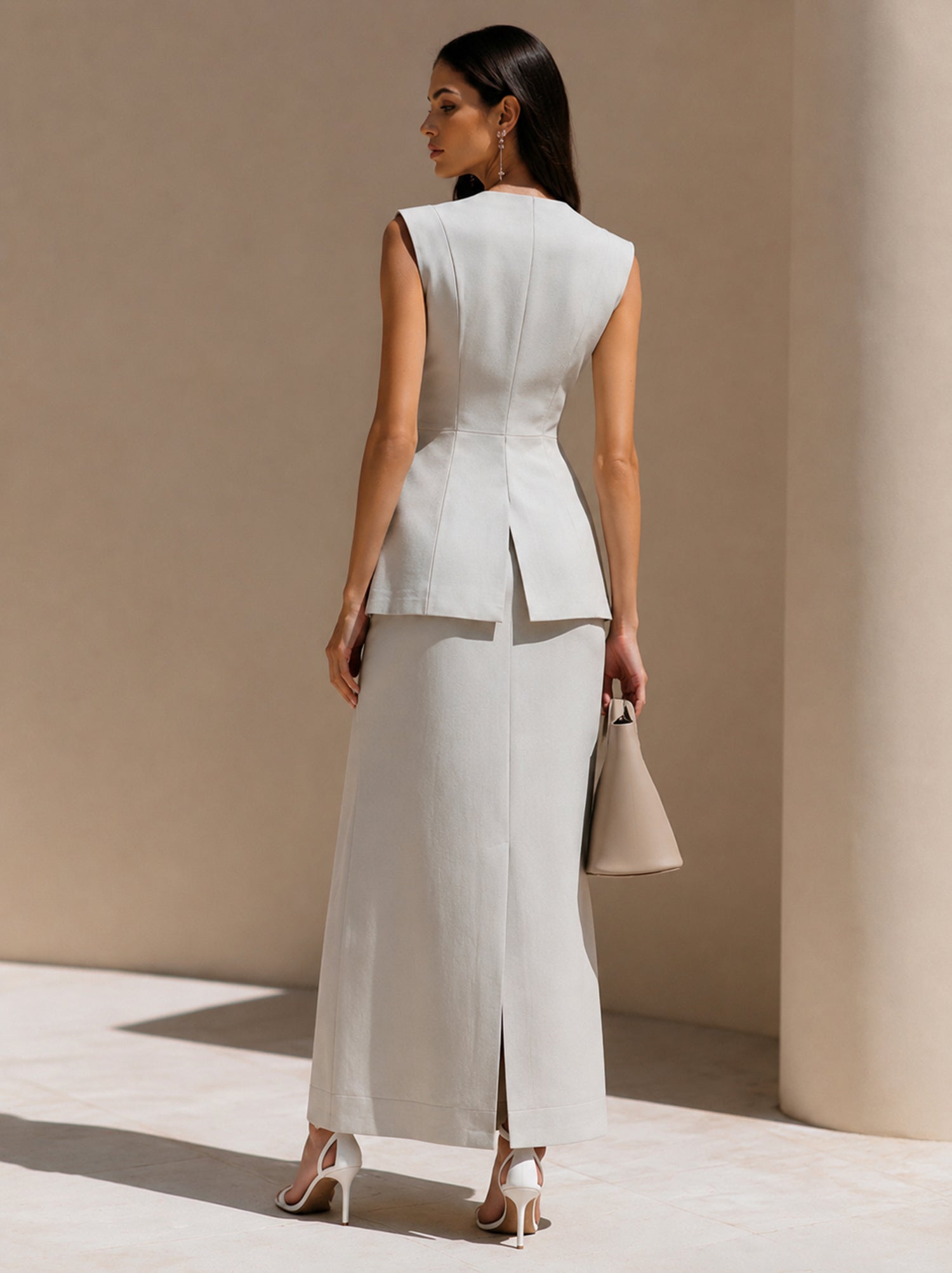 Minimalist Structured V-Neck Slit Dres