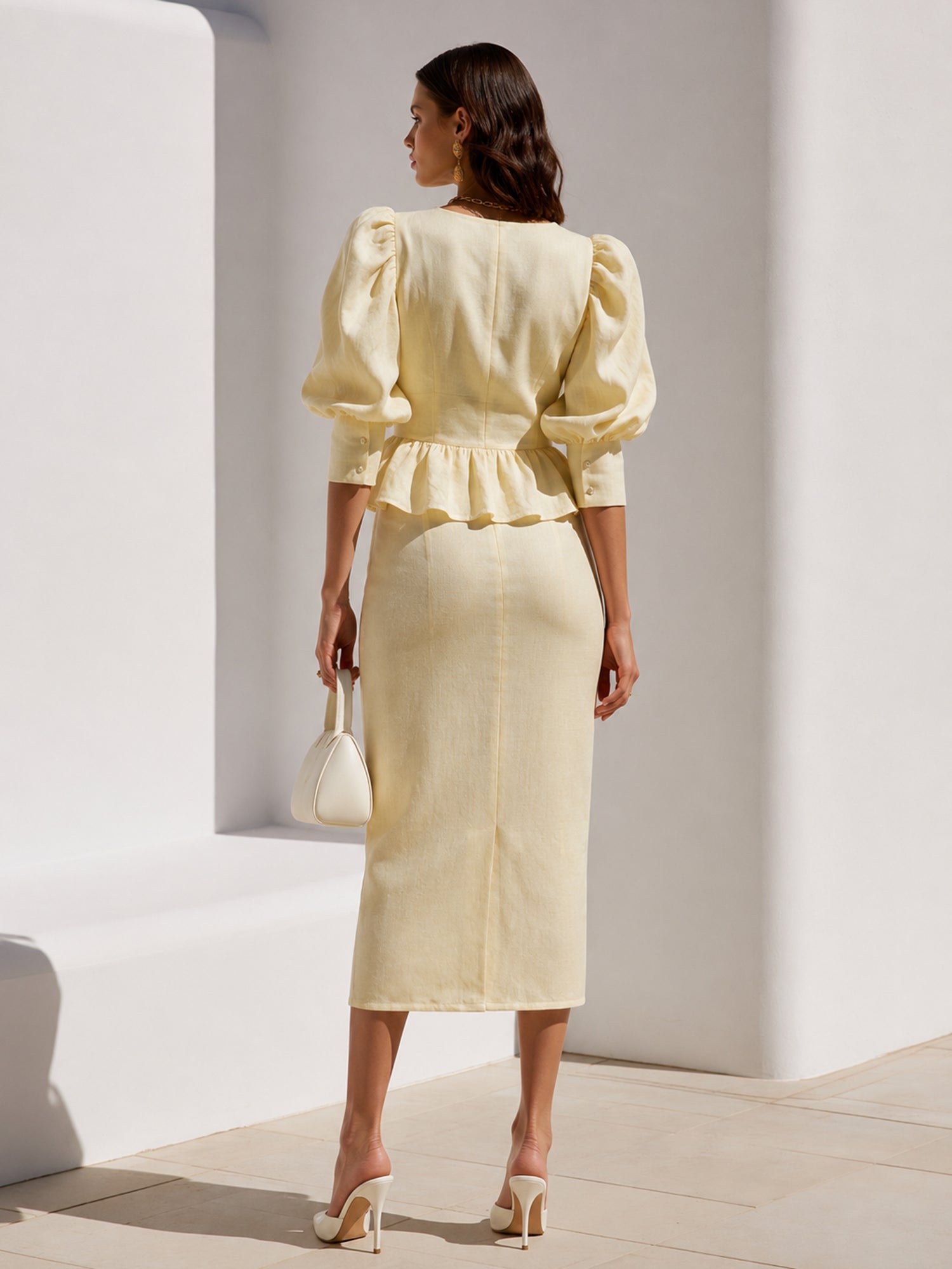 Luna Pearl Tie-Front Puff Sleeve Two-Piece Set