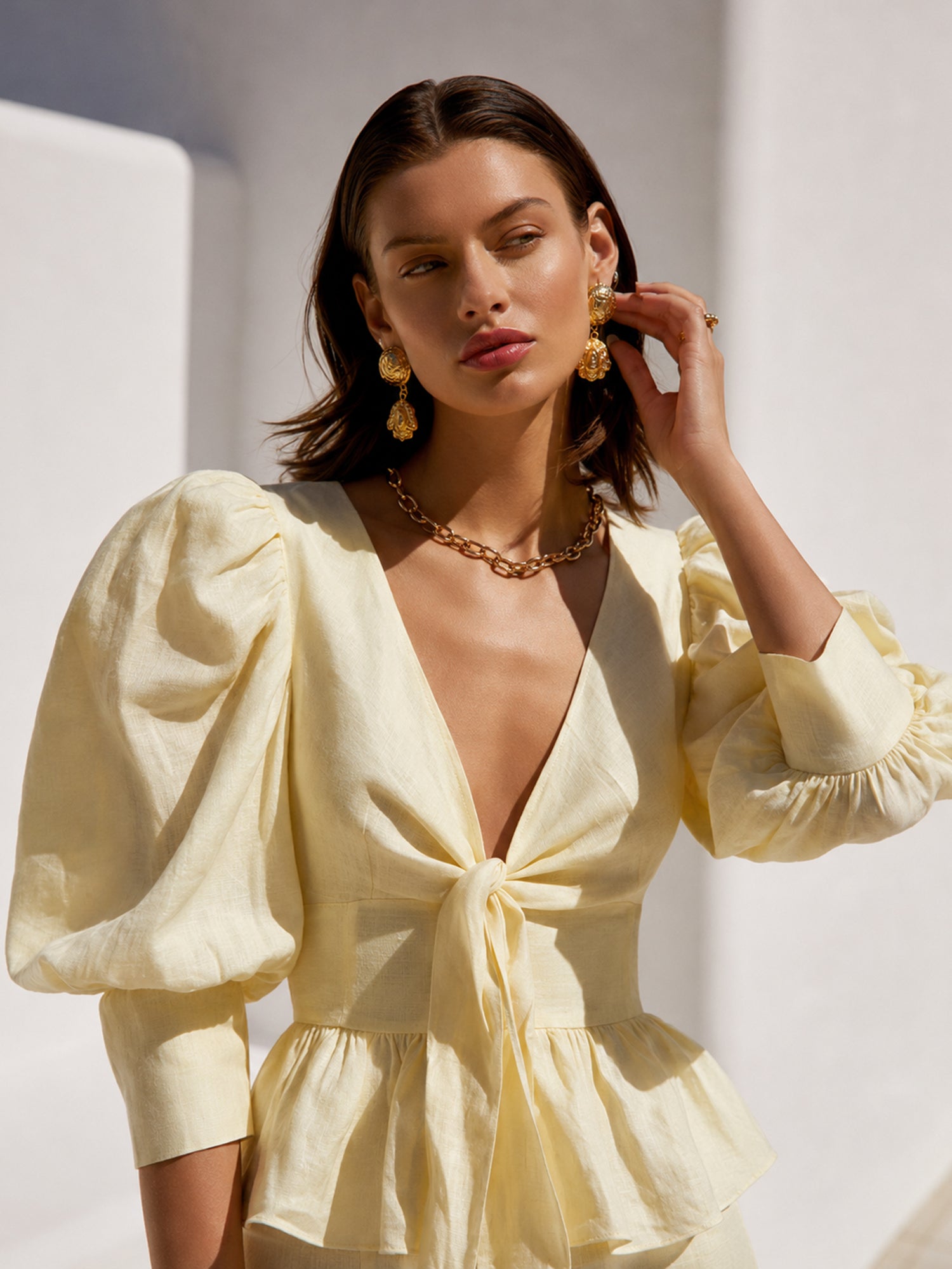 Luna Pearl Tie-Front Puff Sleeve Two-Piece Set