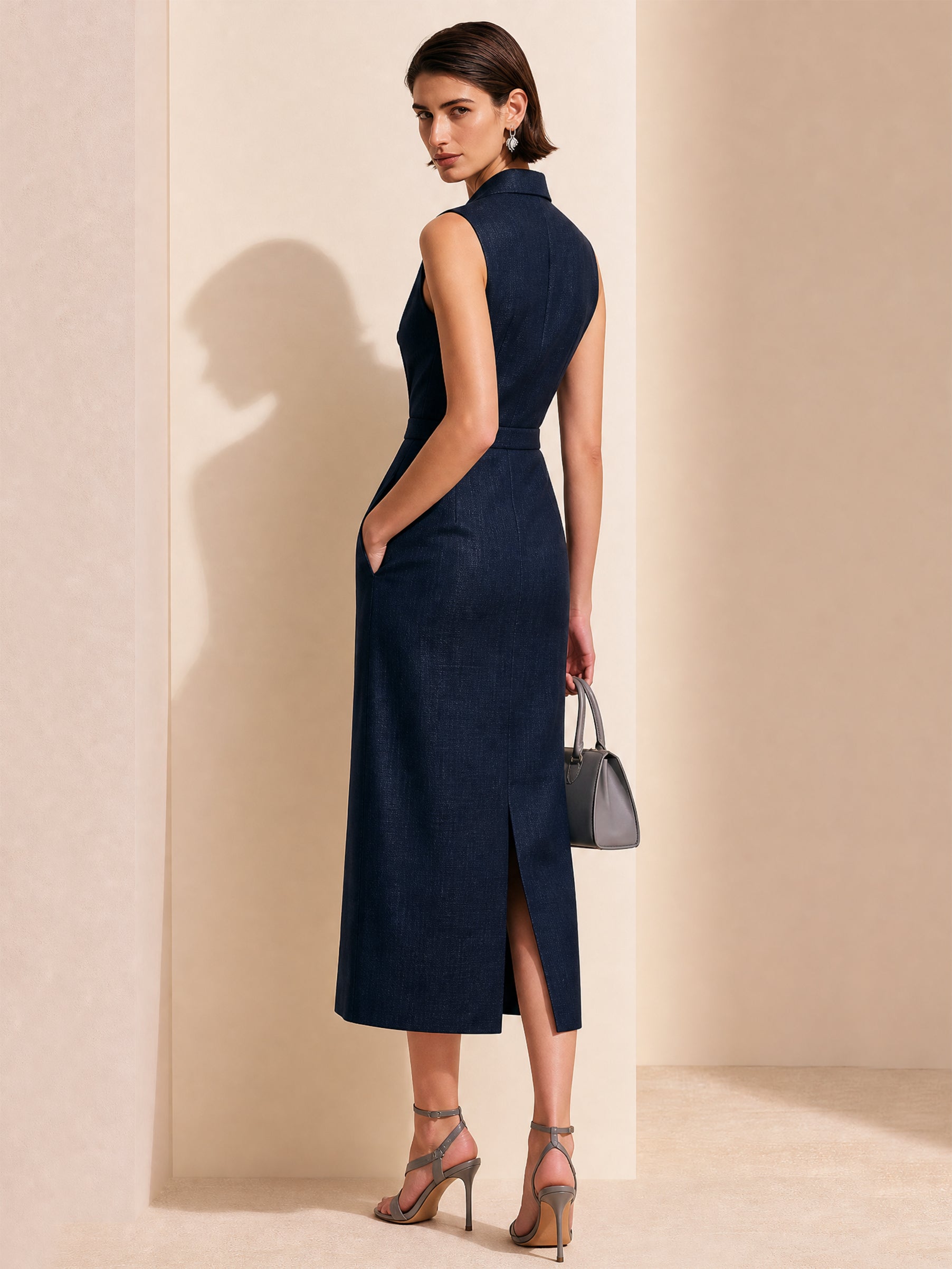 Elegant Blazer Midi Dress With Peak Lapel&Vertical Button Placket