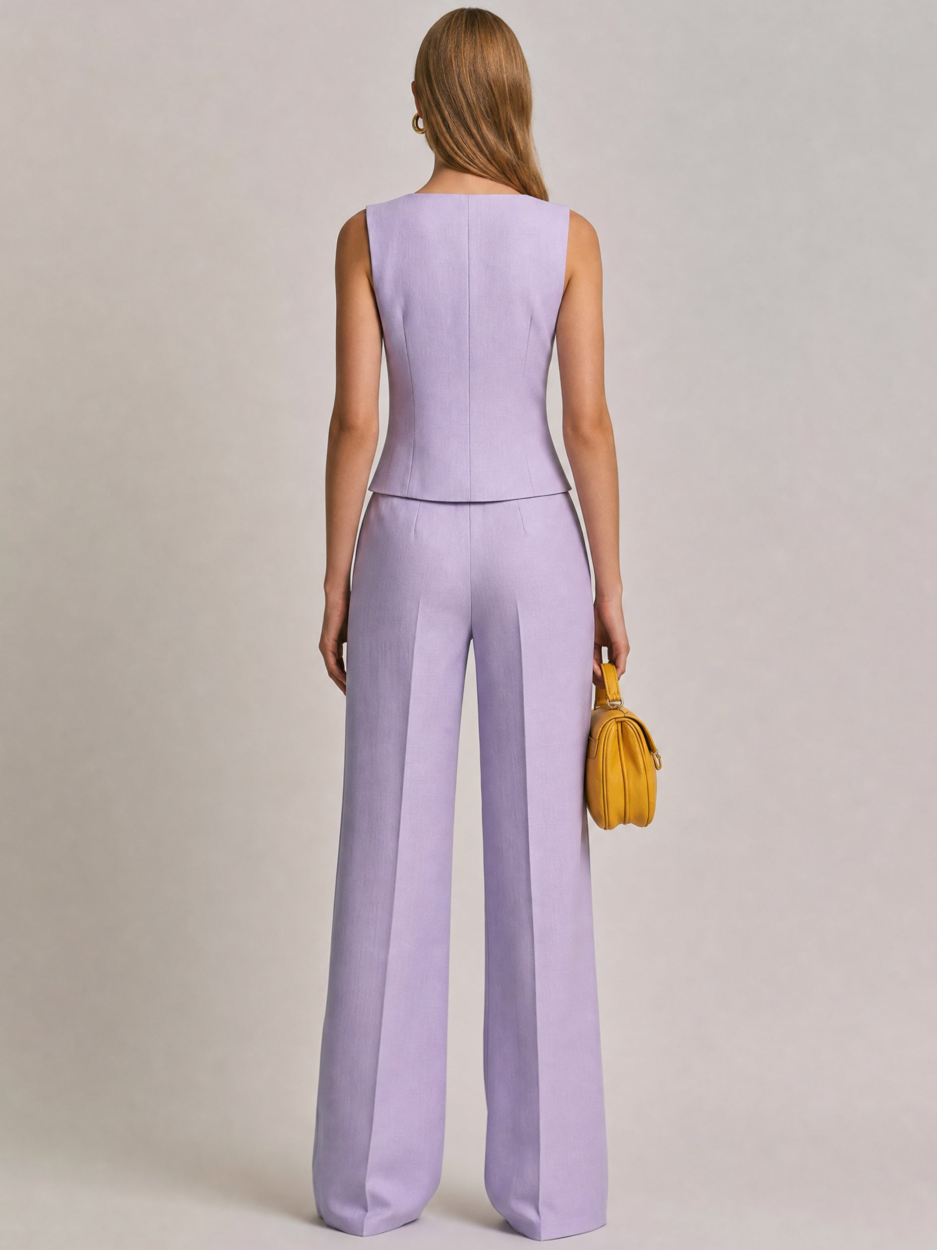 Tailored Suiting Set : Sleeveless Square Neck Waistcoat & Wide Leg Pants