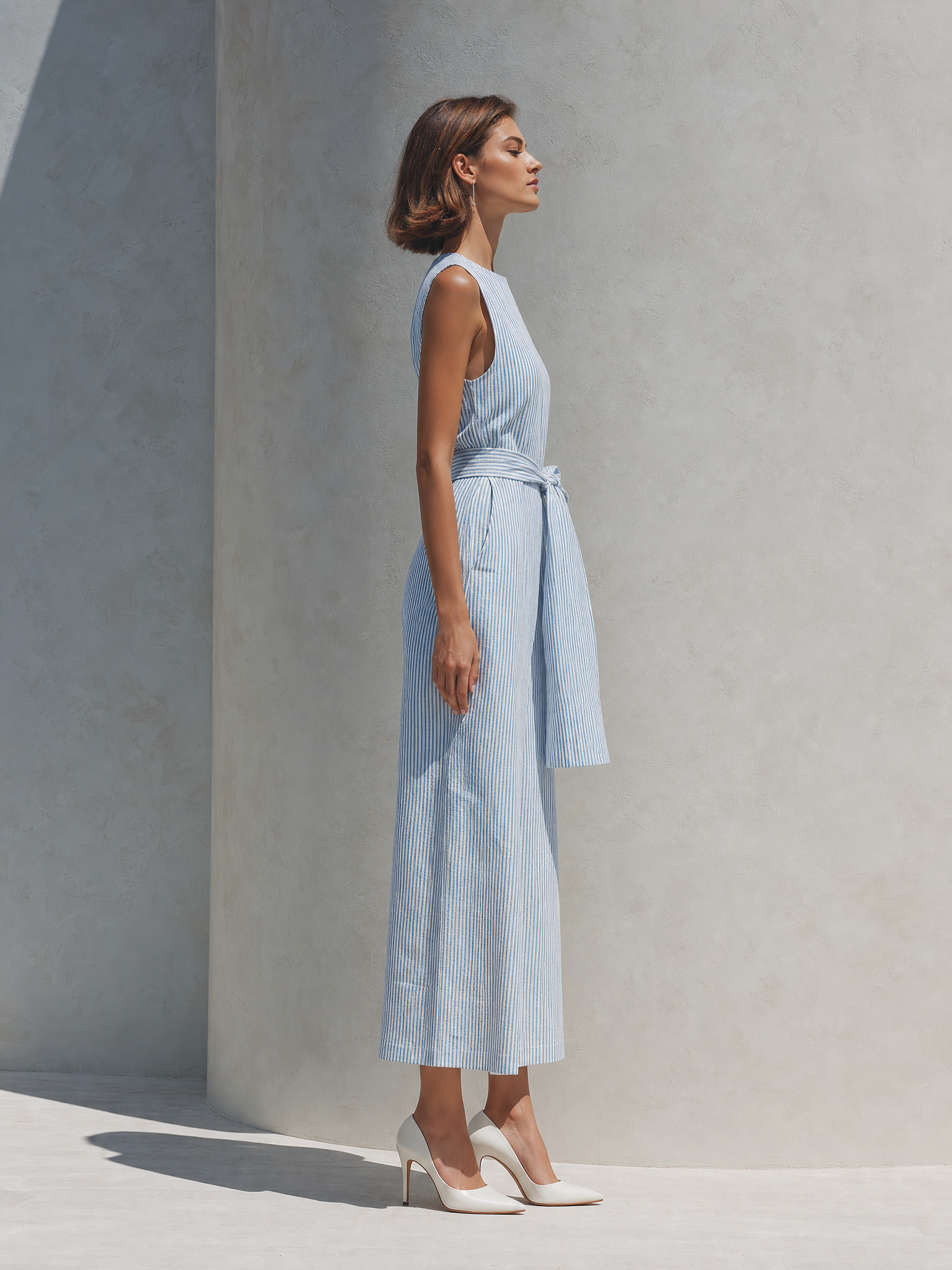 Premium Striped Straight-Cut Lace-Up Dress