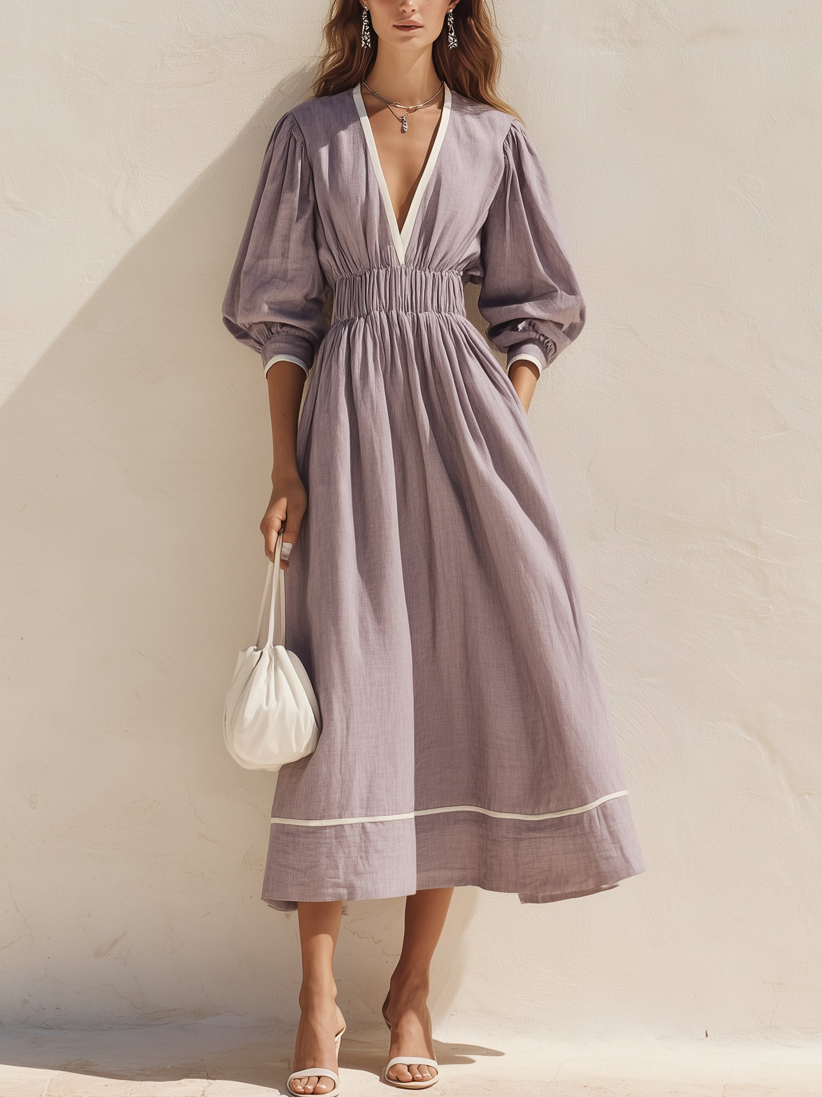 Elegant Purple Linen Maxi Dress