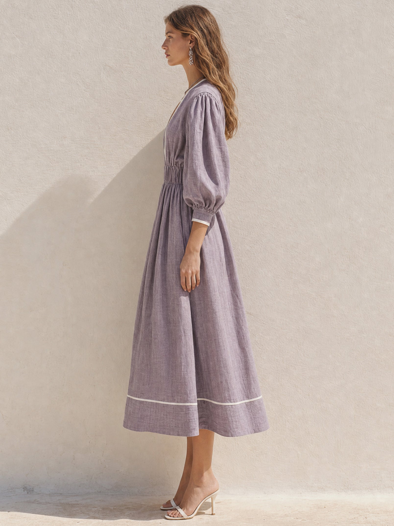 Elegant Purple Linen Maxi Dress