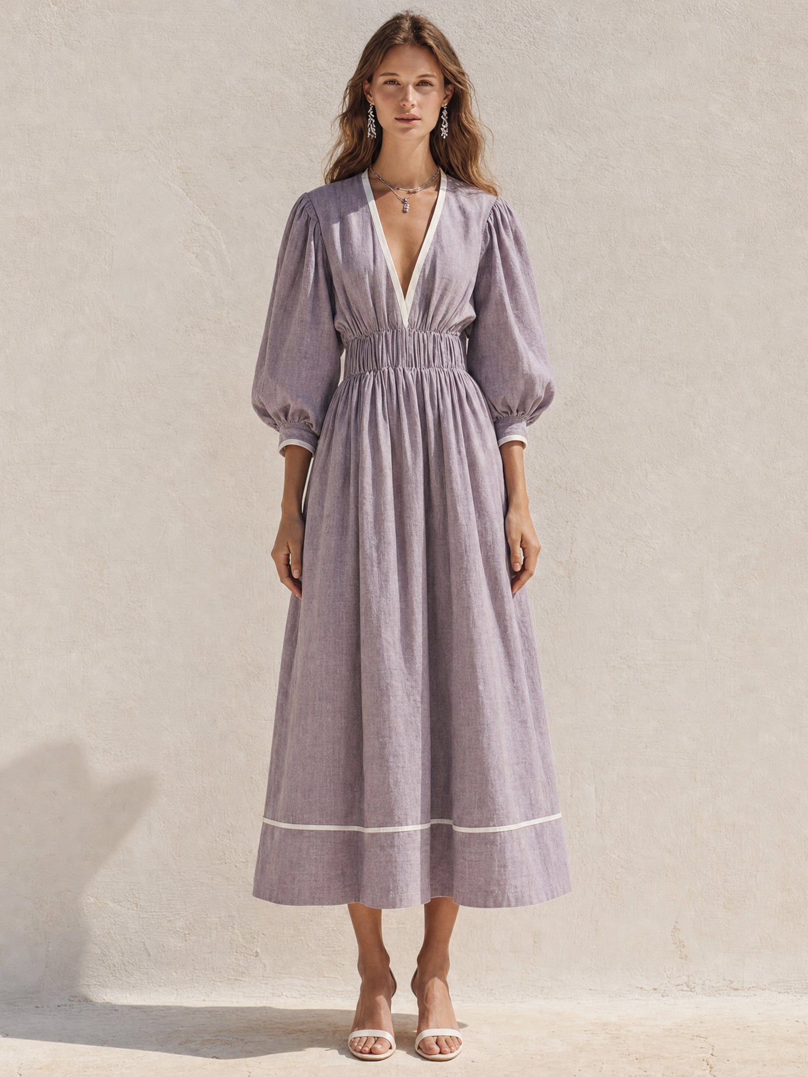 Elegant Purple Linen Maxi Dress