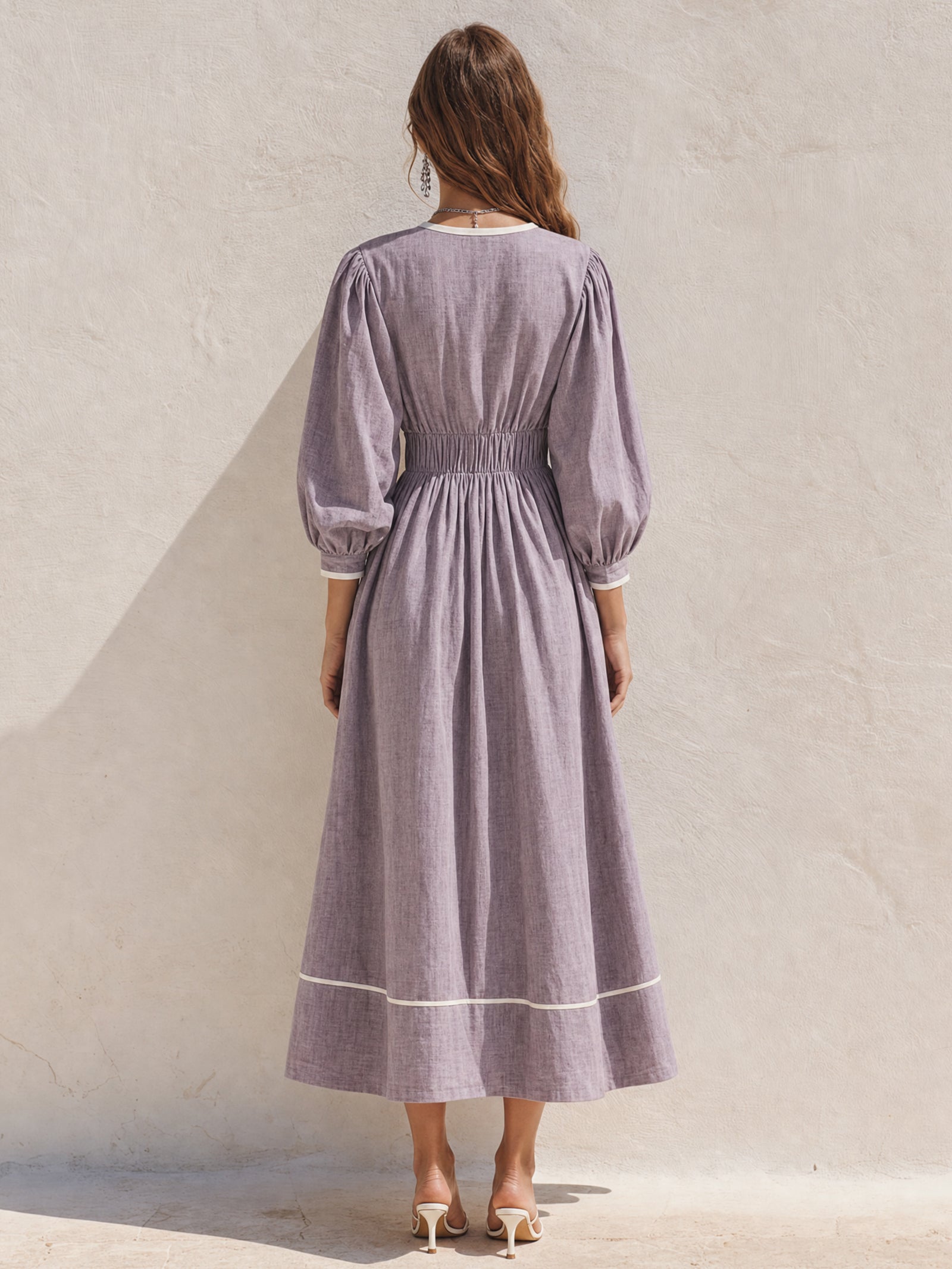 Elegant Purple Linen Maxi Dress
