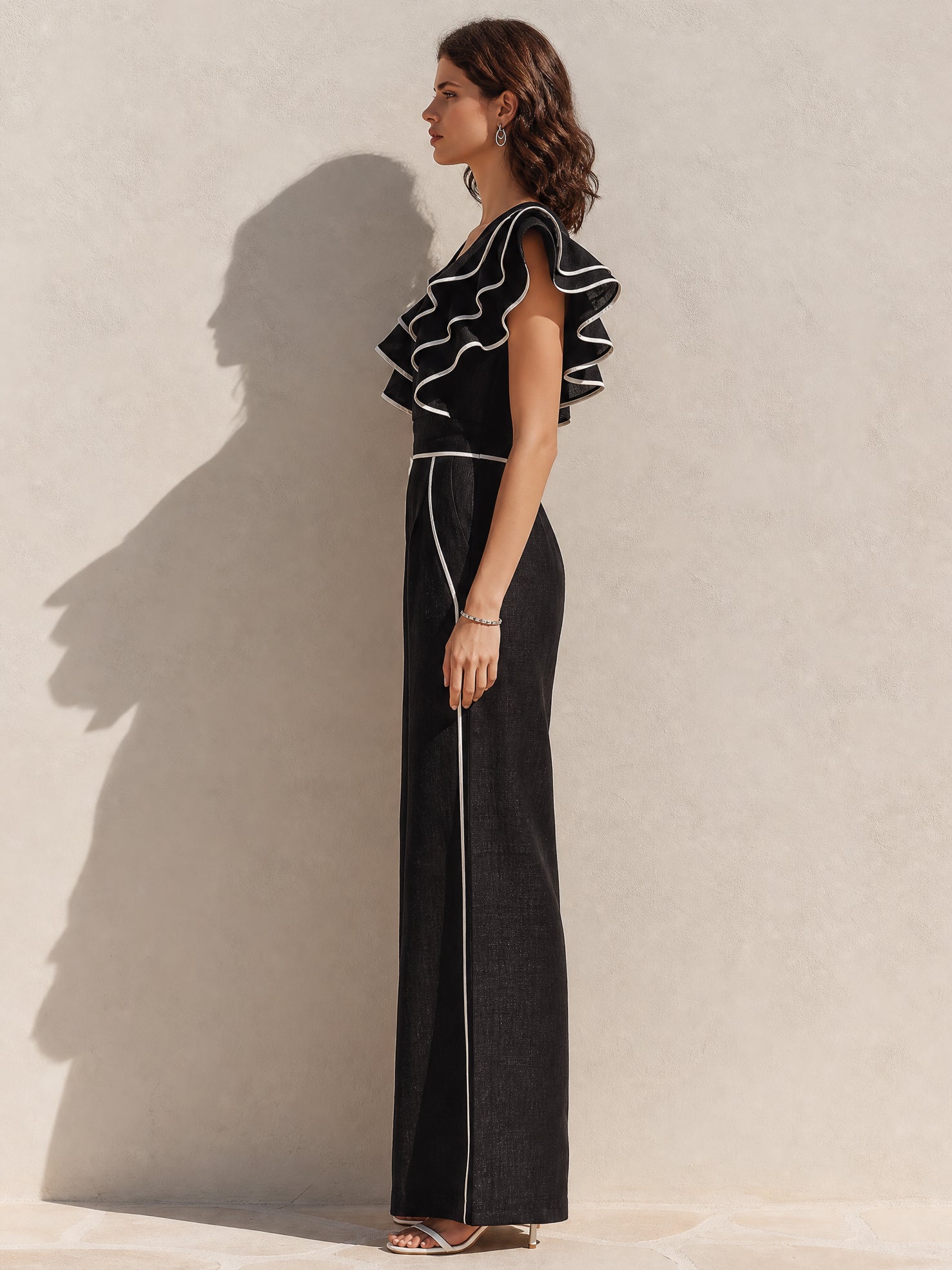 Black Ruffled-Trim Matching Set