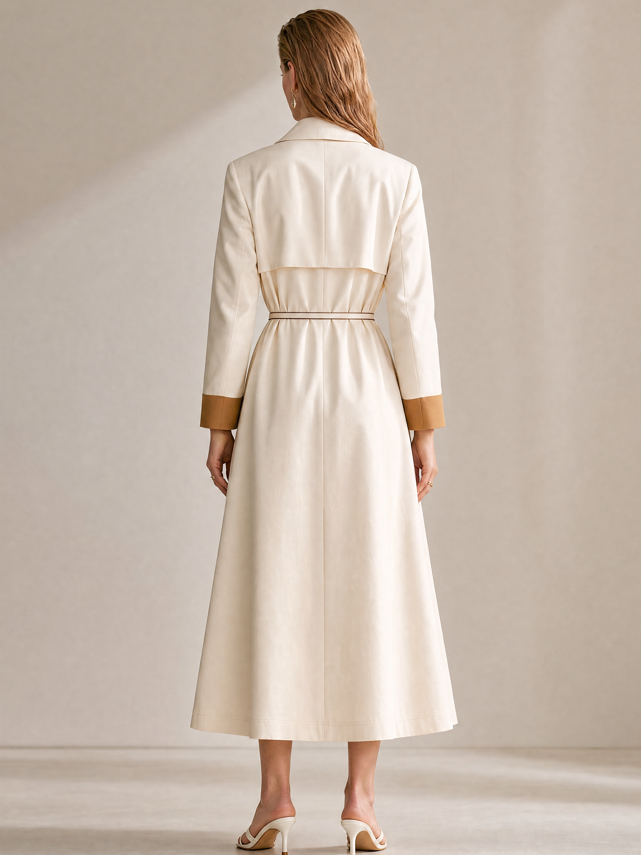 Elegant Khaki Trench Coat Dress With Contrast Trim