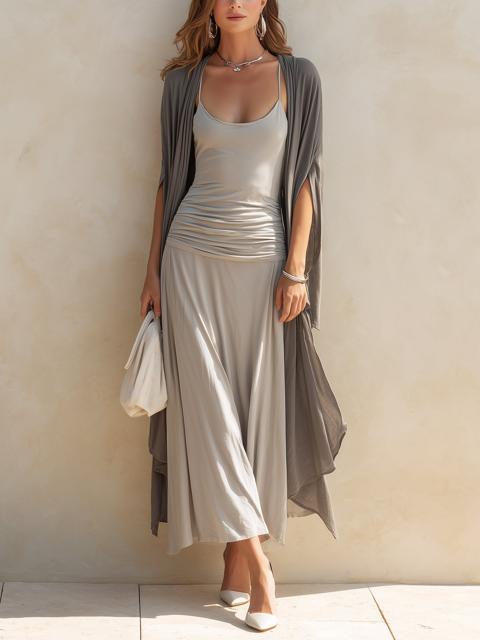 Elegant Soft And Cozy Grey Shawl Set