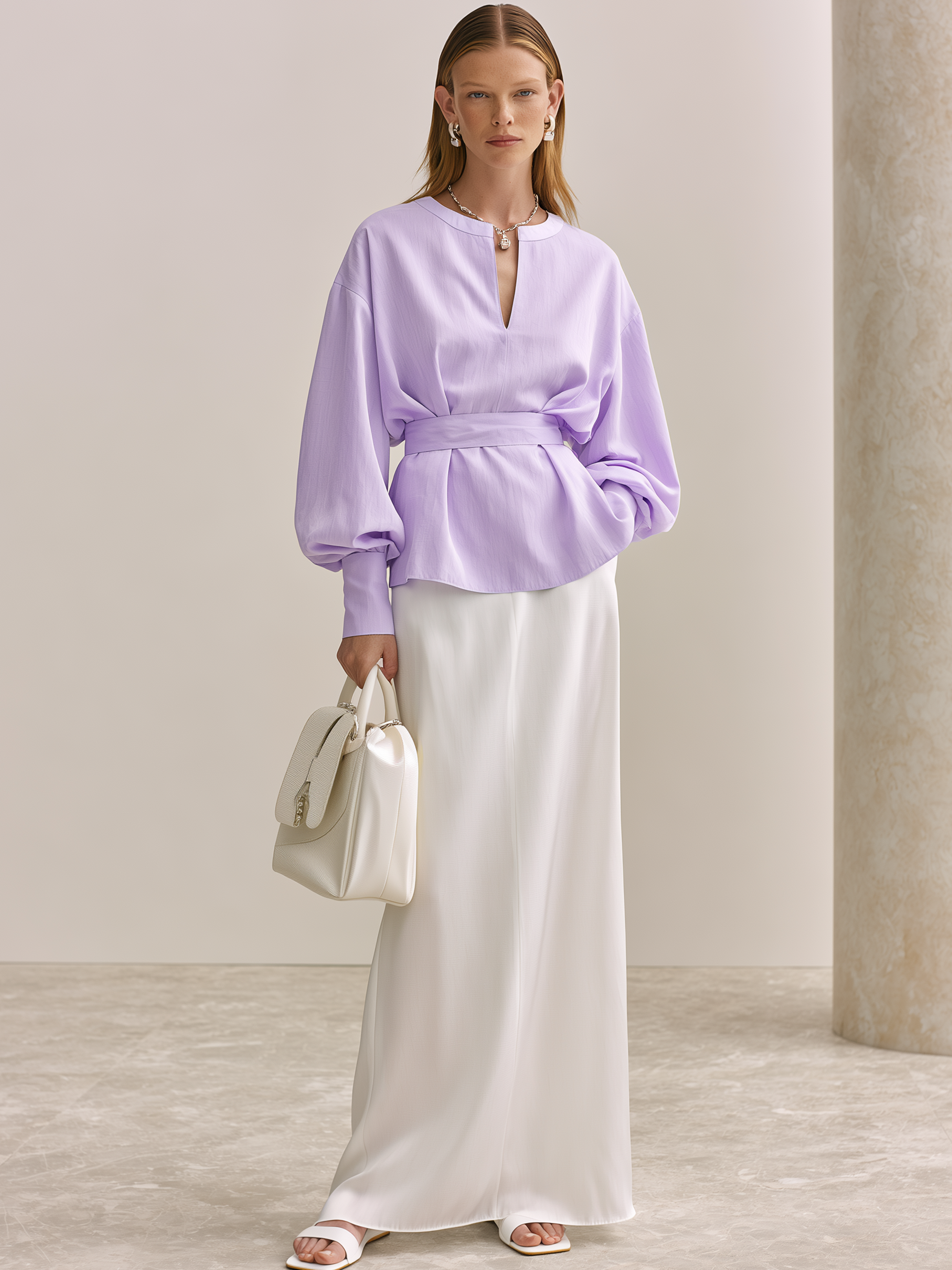 Elegant Burgundy Linen Shirt And White Skirt Set