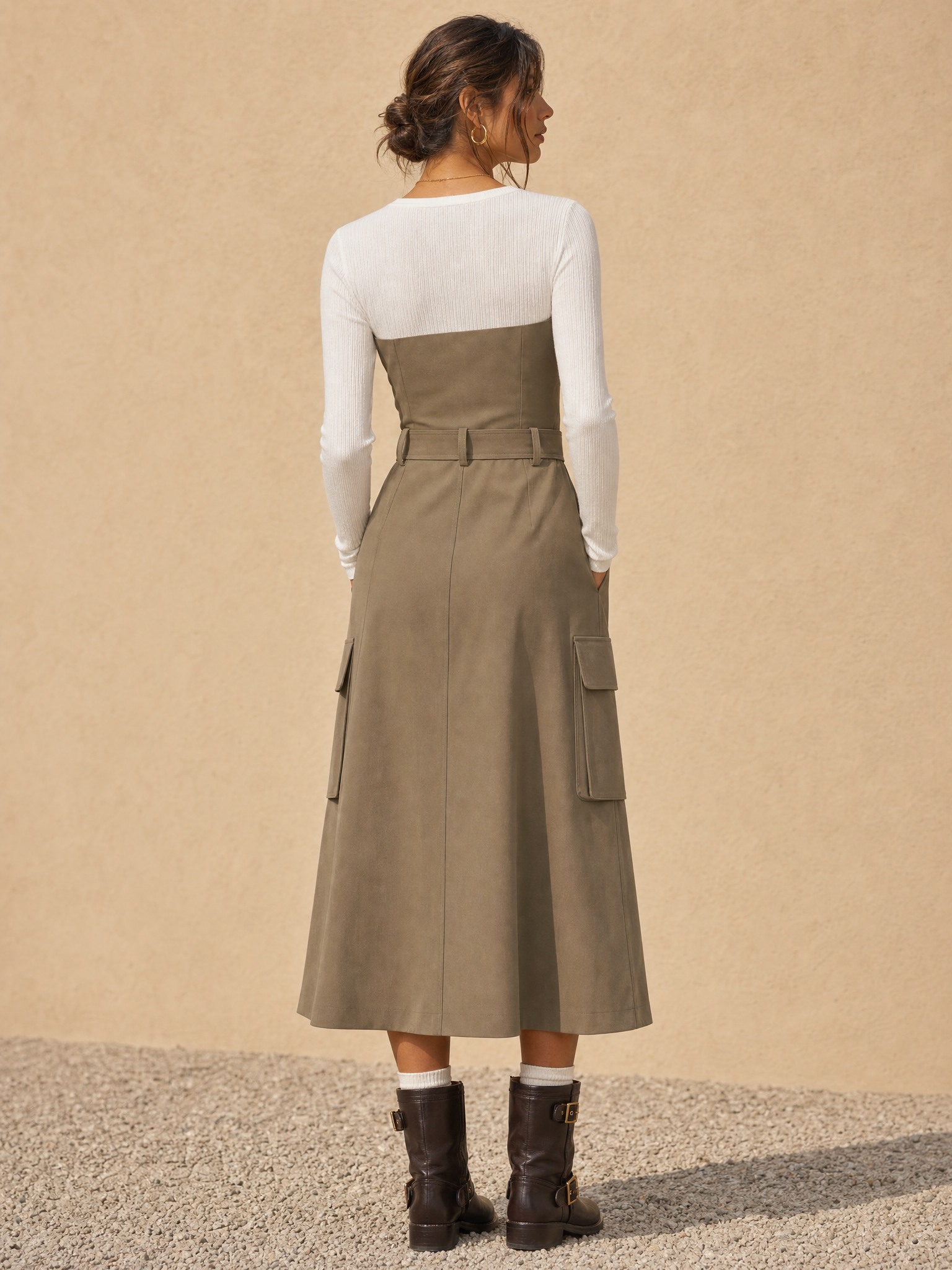 Brown Faux-layered Dress