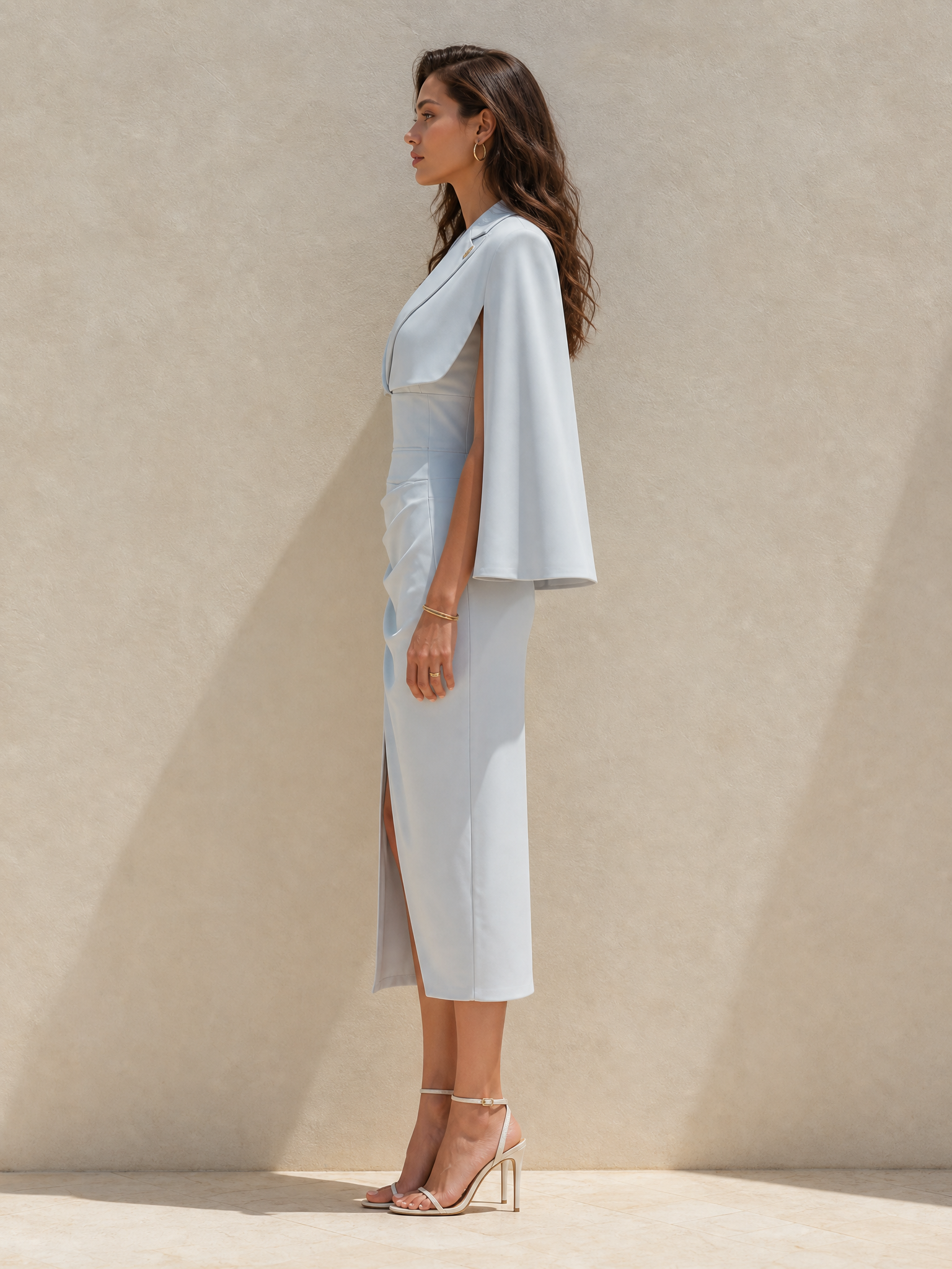 Blue Cape-style Blazer And Skirt Set