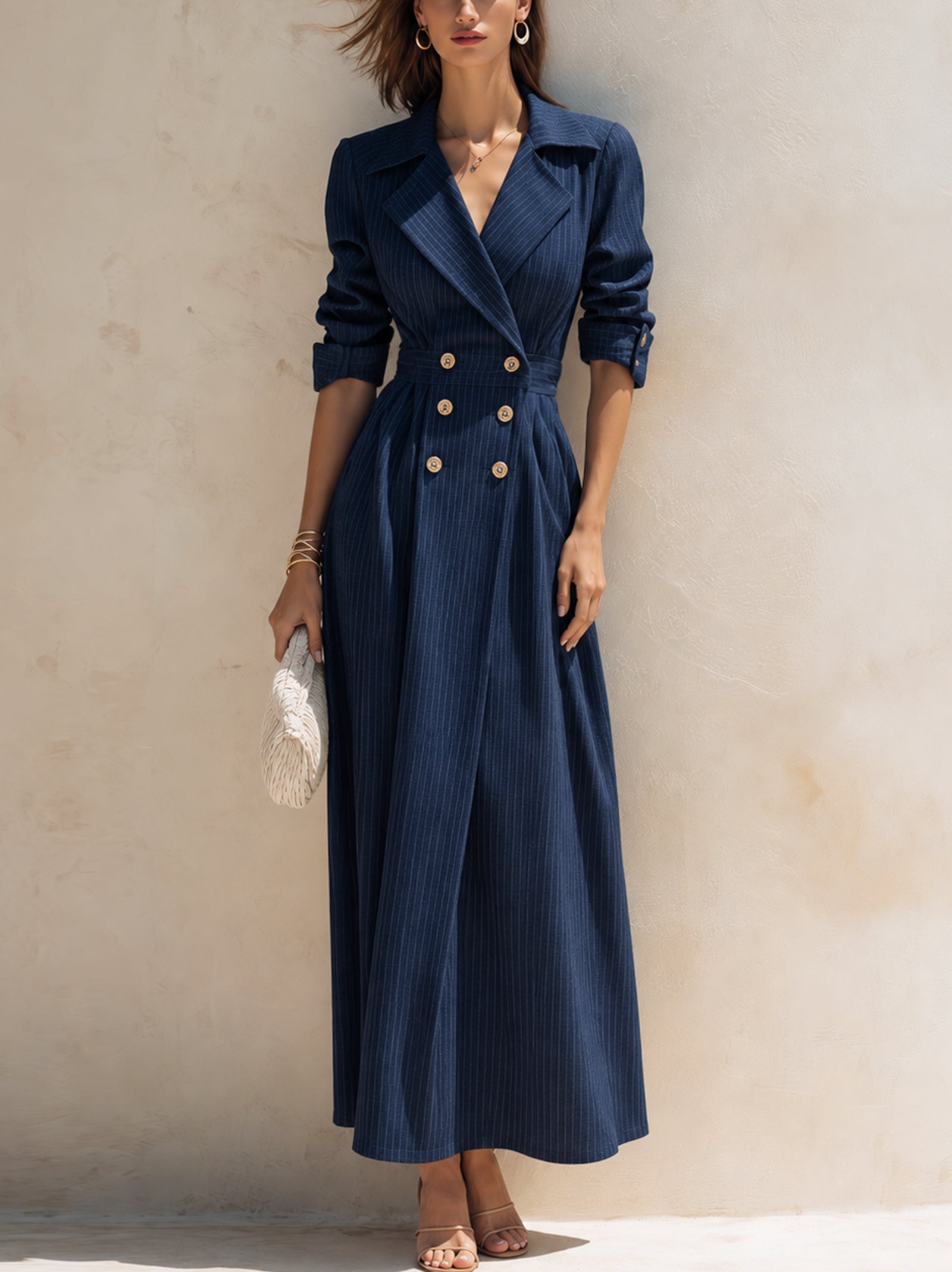 Blue Plaid Trench-style Dress