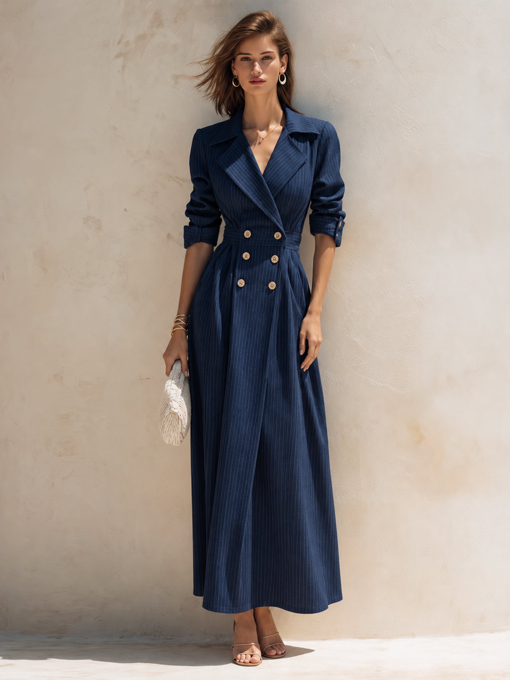 Blue Plaid Trench-style Dress