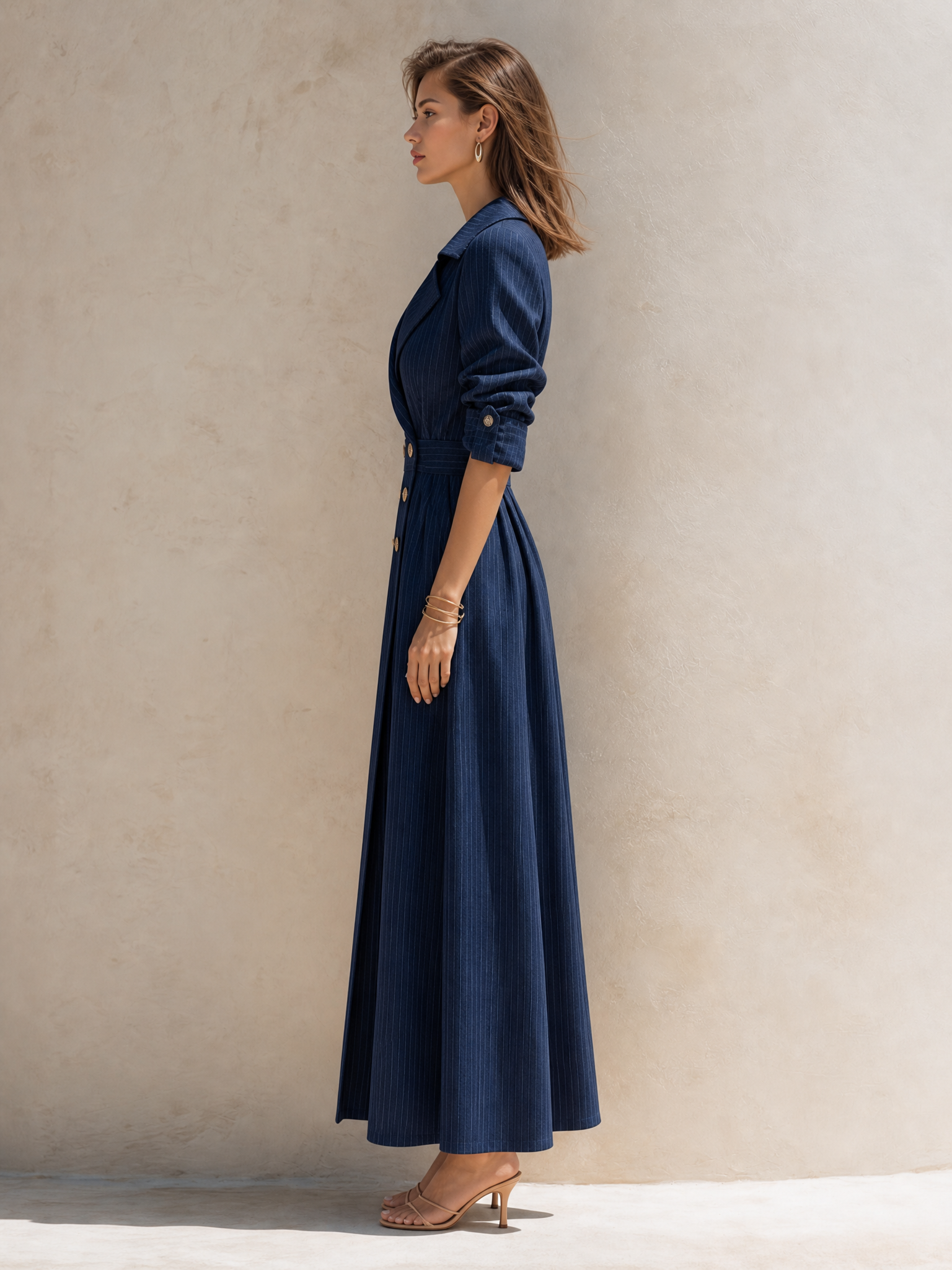 Blue Plaid Trench-style Dress