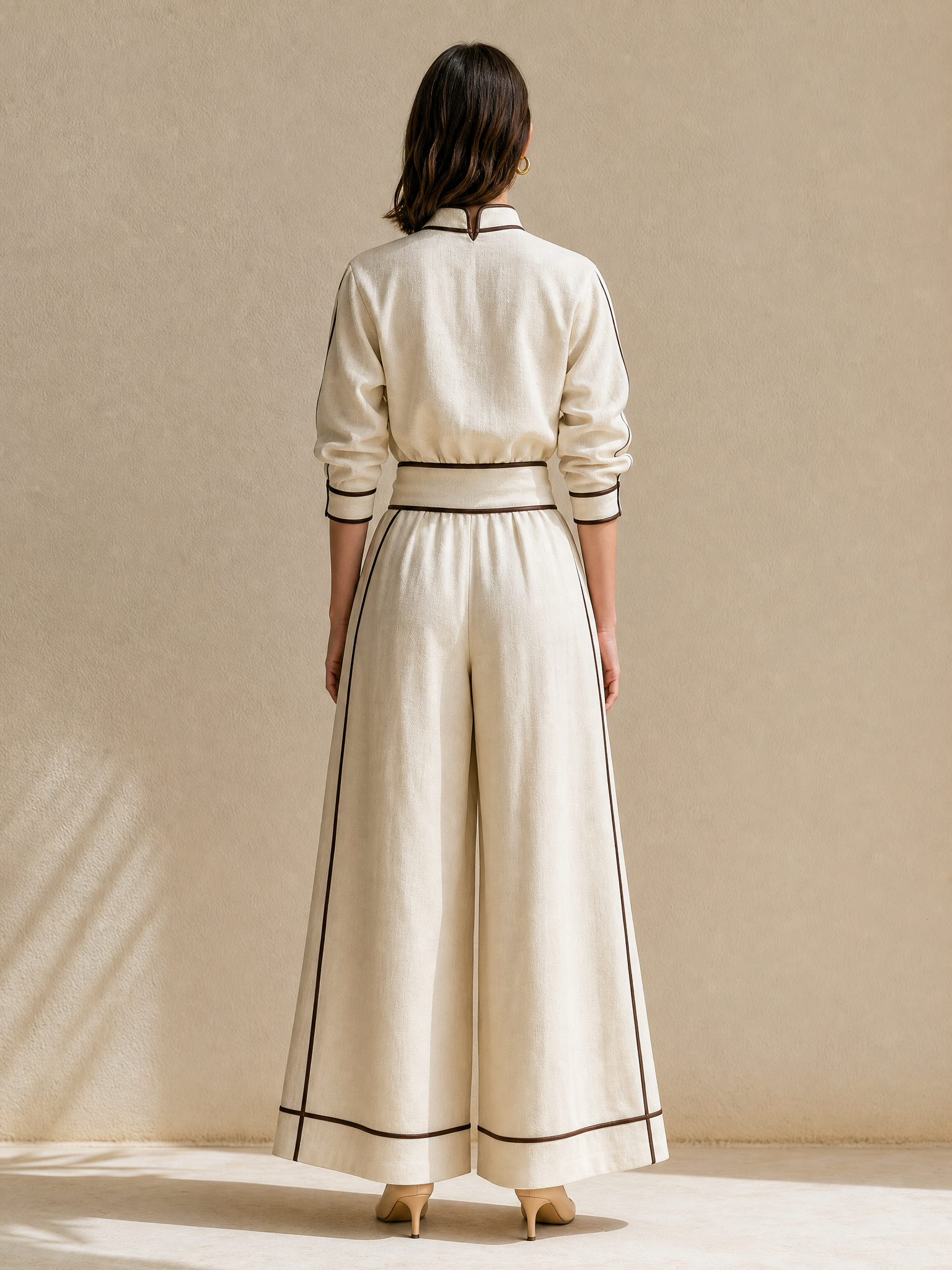 White Linen Set With Black Piping
