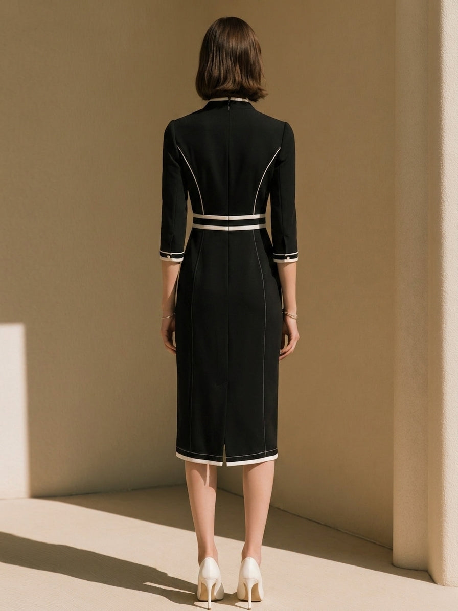 Black And White Color-block Striped Dress