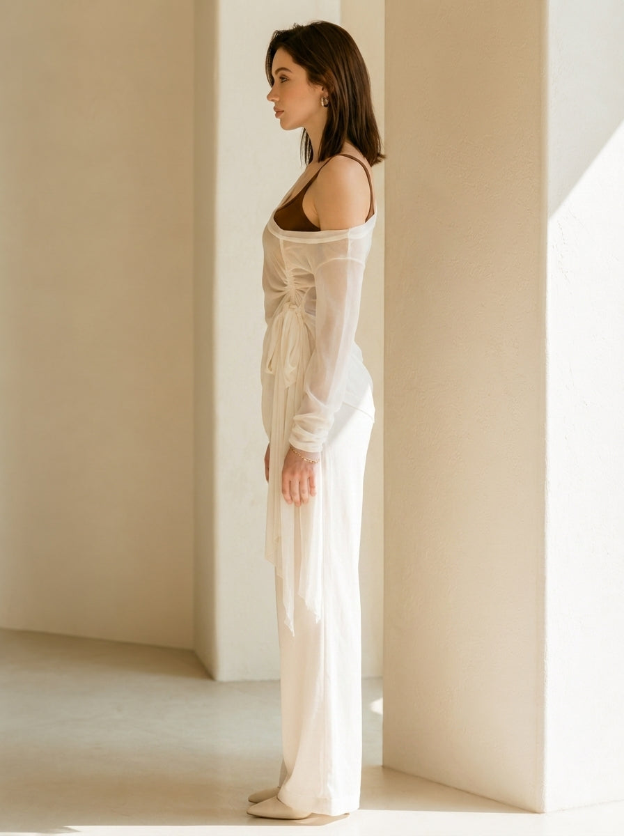 White Chiffon Blouse Set