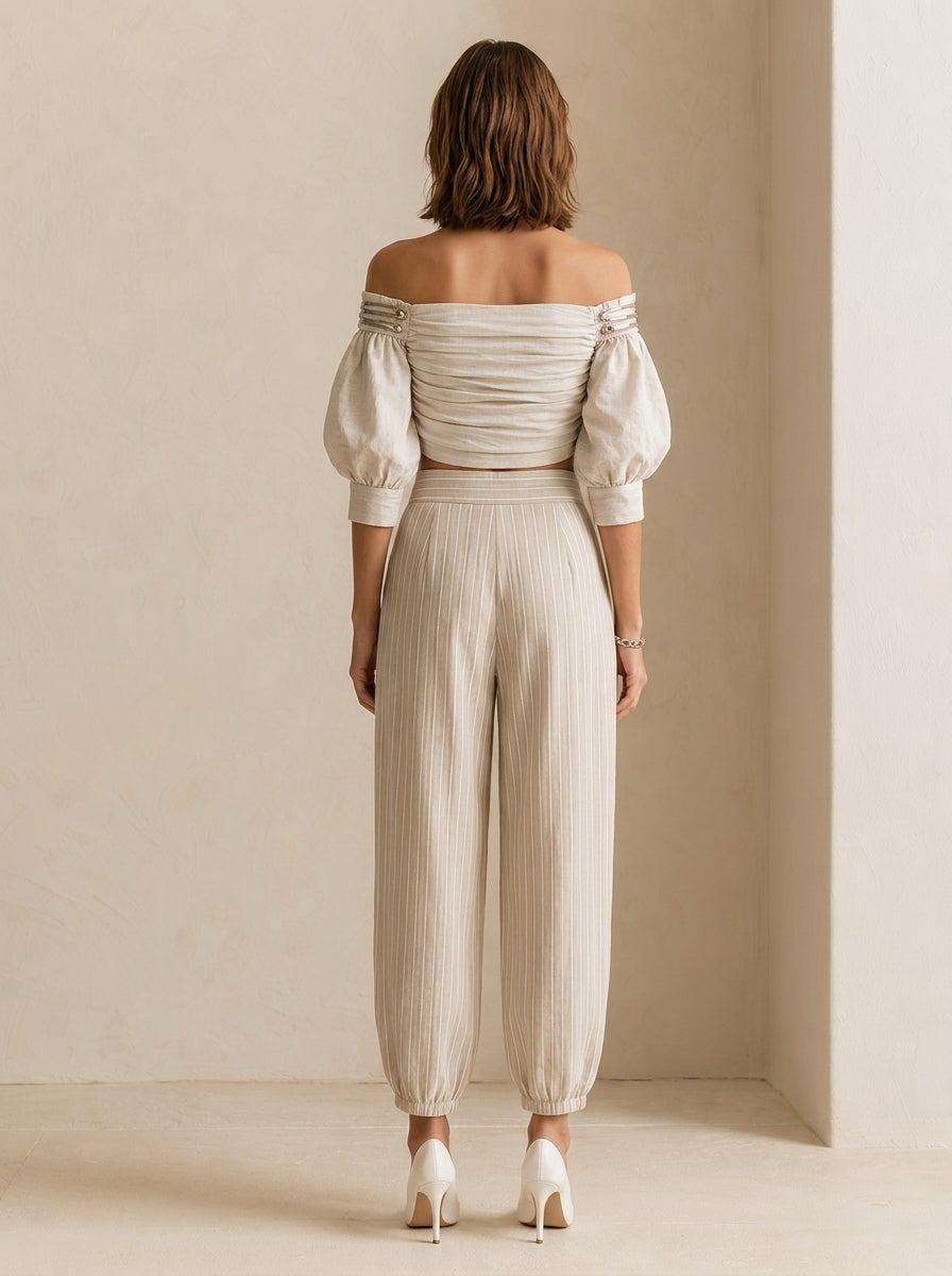 Elegant White Pleated Linen Set