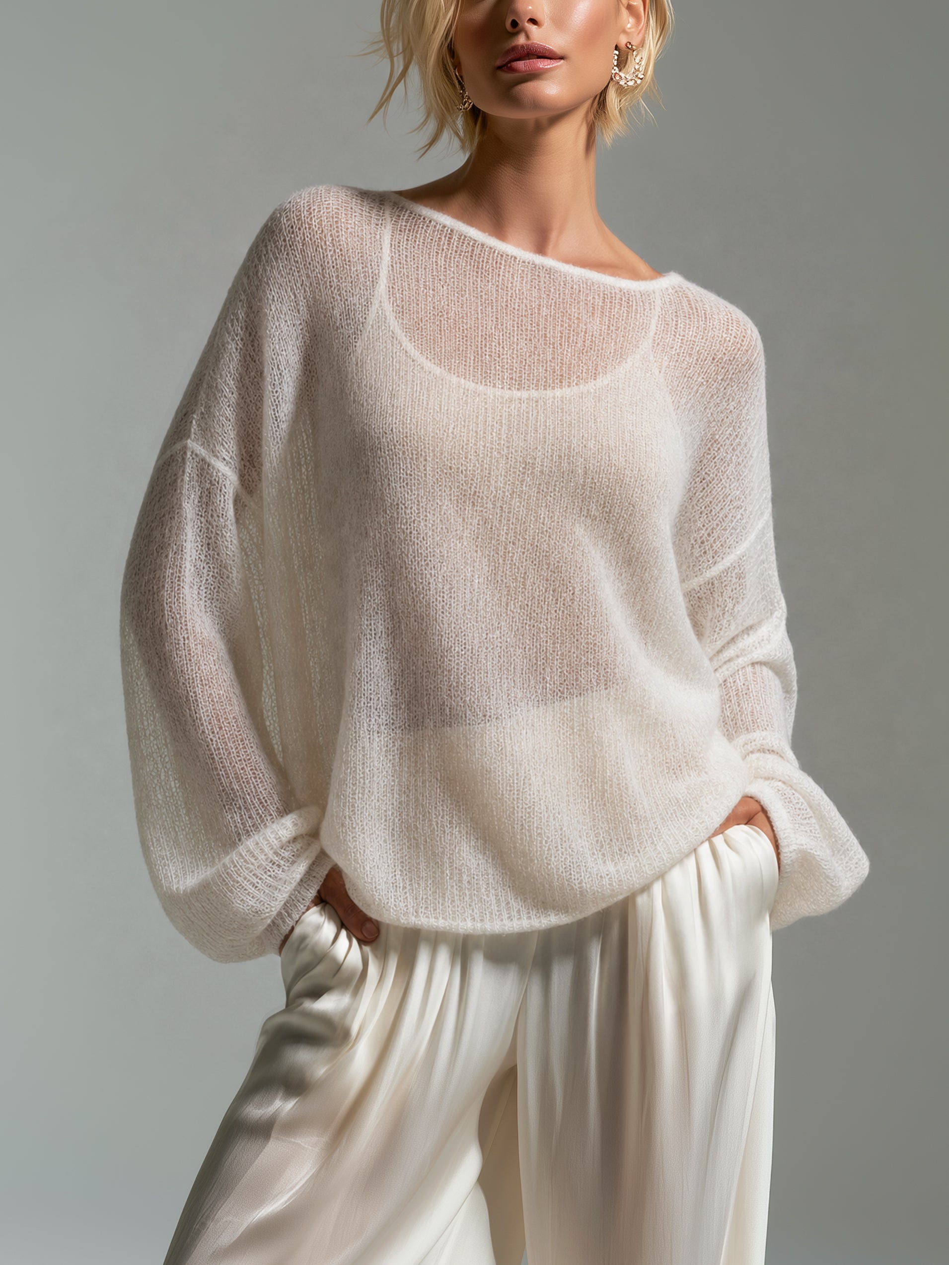 Elegant Long Sleeve Knit Oversized Sweater Early Autumn