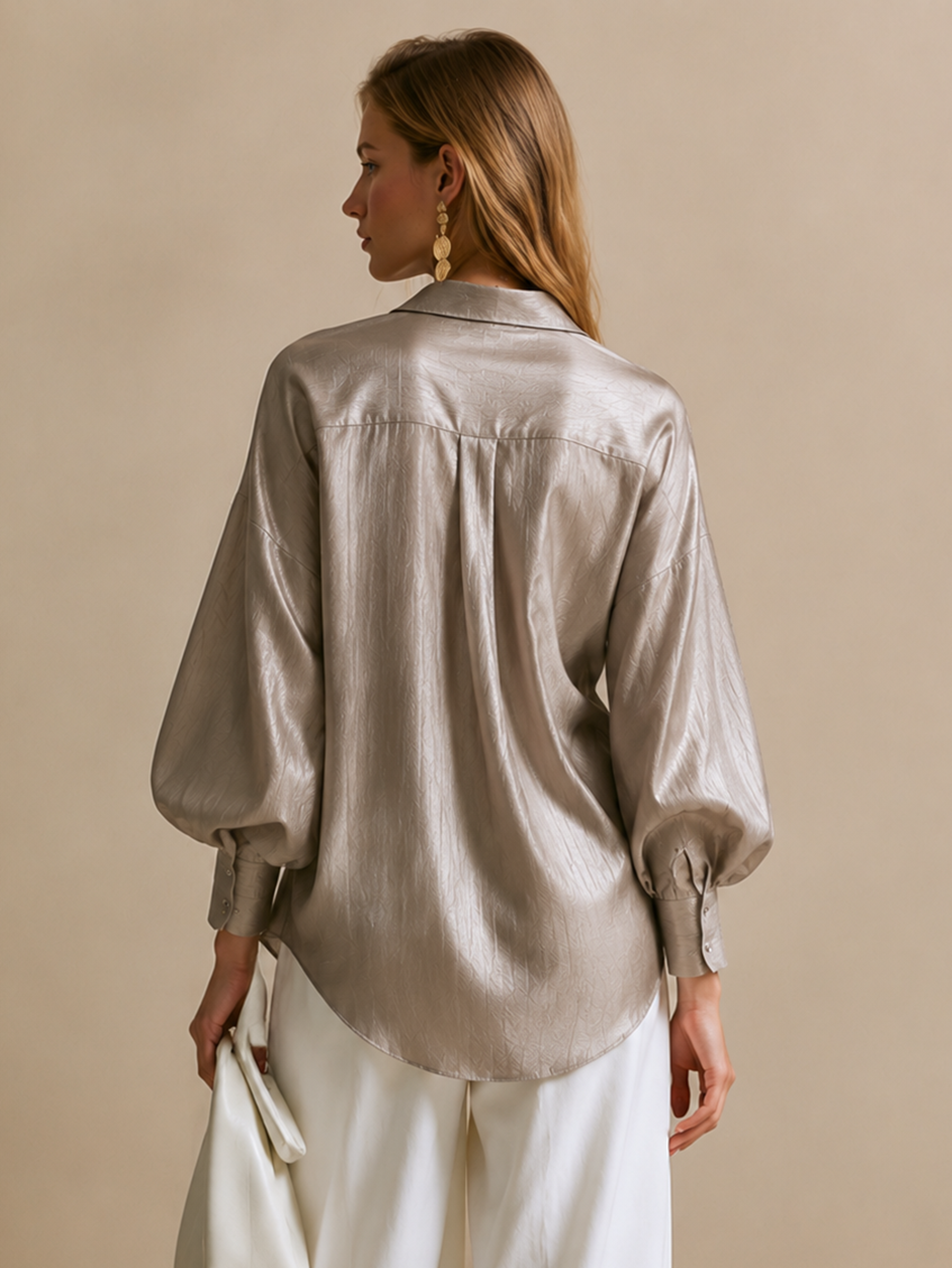 Elegant Taupe Wrap Shirt Blouse