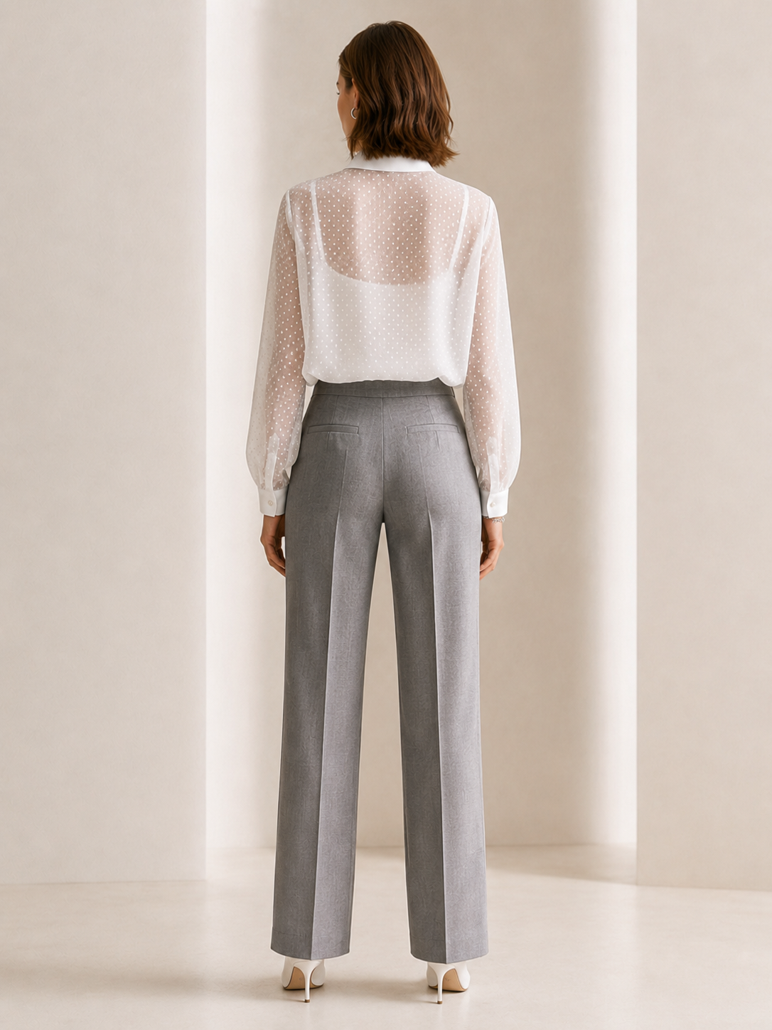 Elegant White Sheer Polka-dot Chiffon Shirt