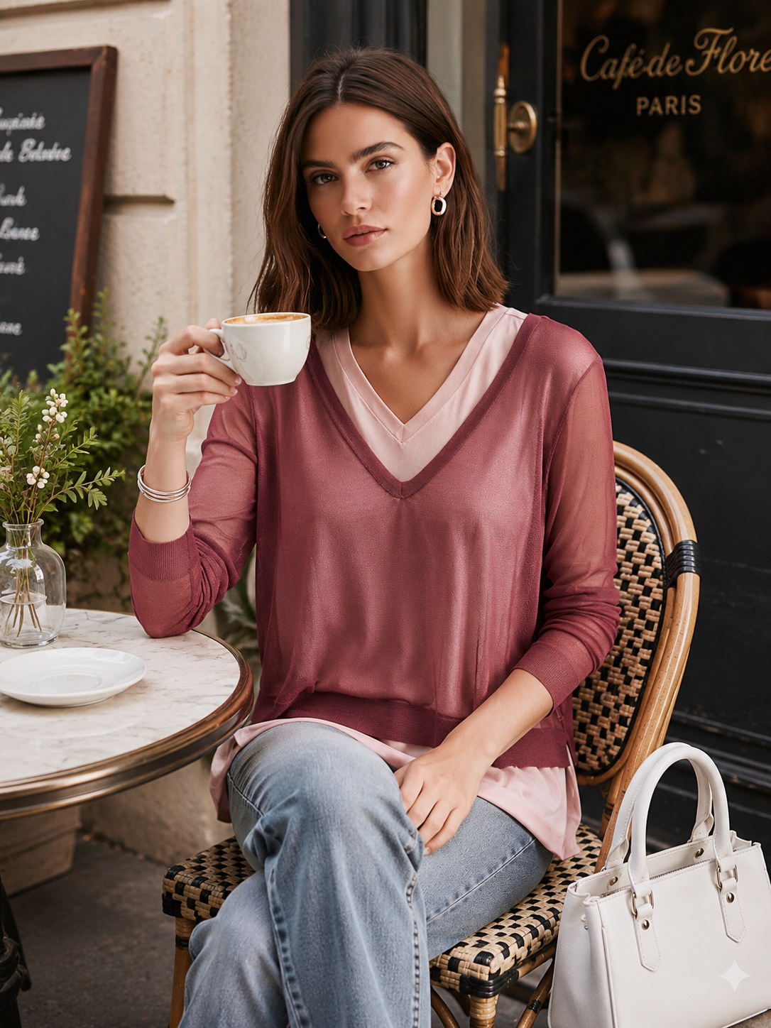 Pink Double-layered Faux-layered T-shirt