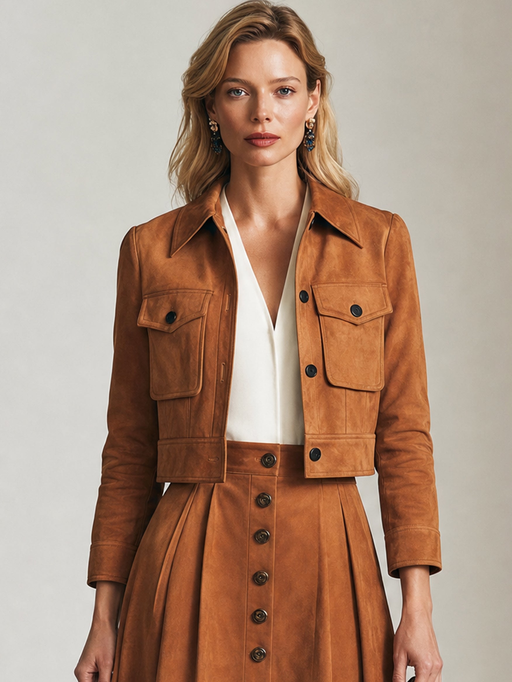 Camel Suede Cropped Vintage Jacket Outerwear