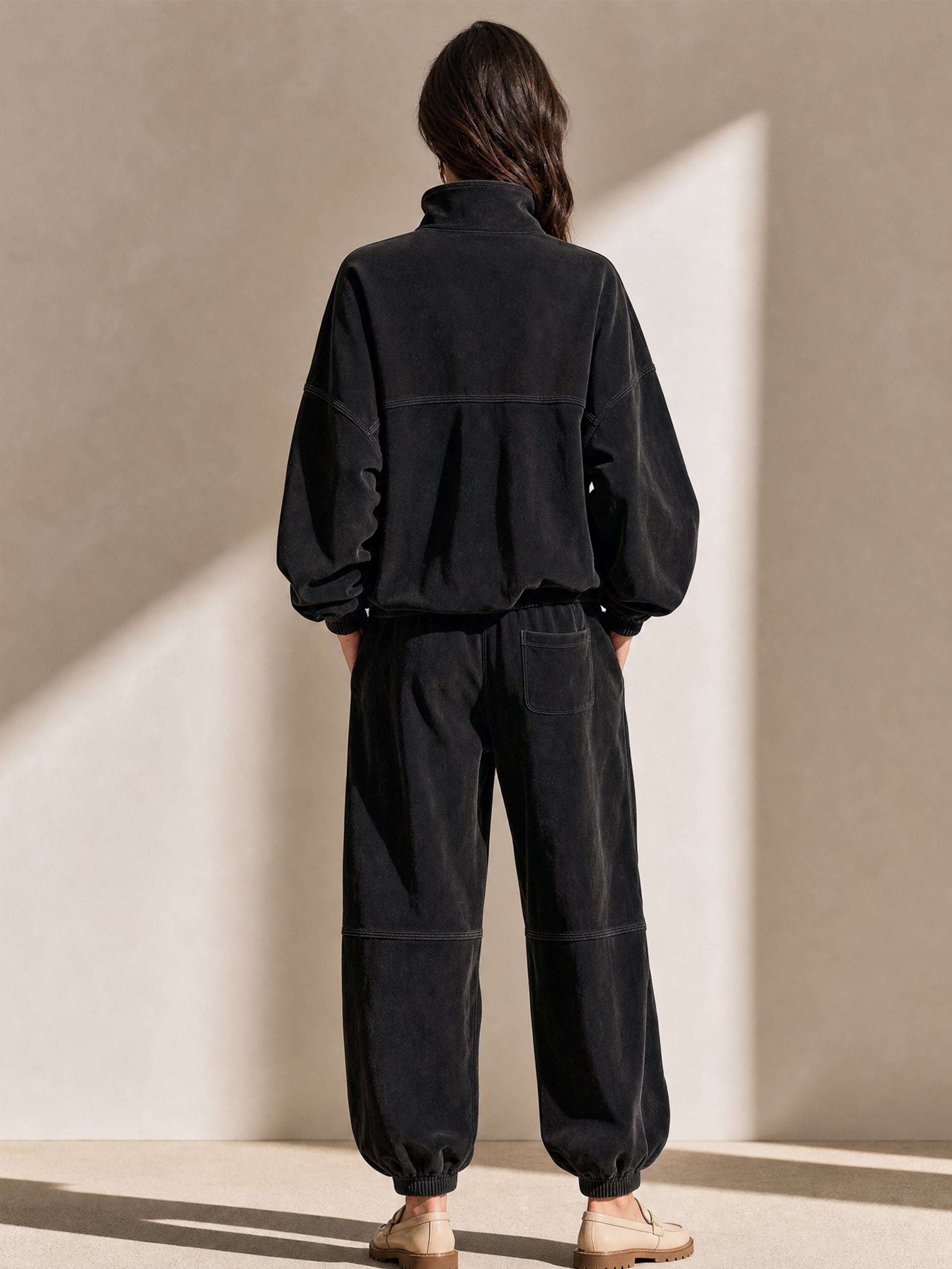 Vintage Half-Zip Pullover&Wide Leg Pants Set