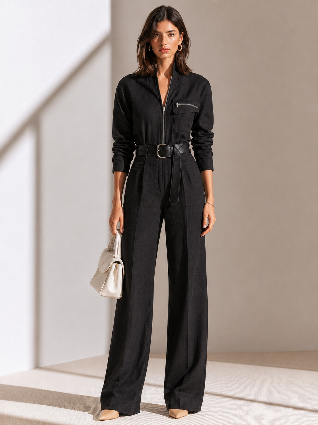 Black Zippered-pocket Utility Jumpsuit