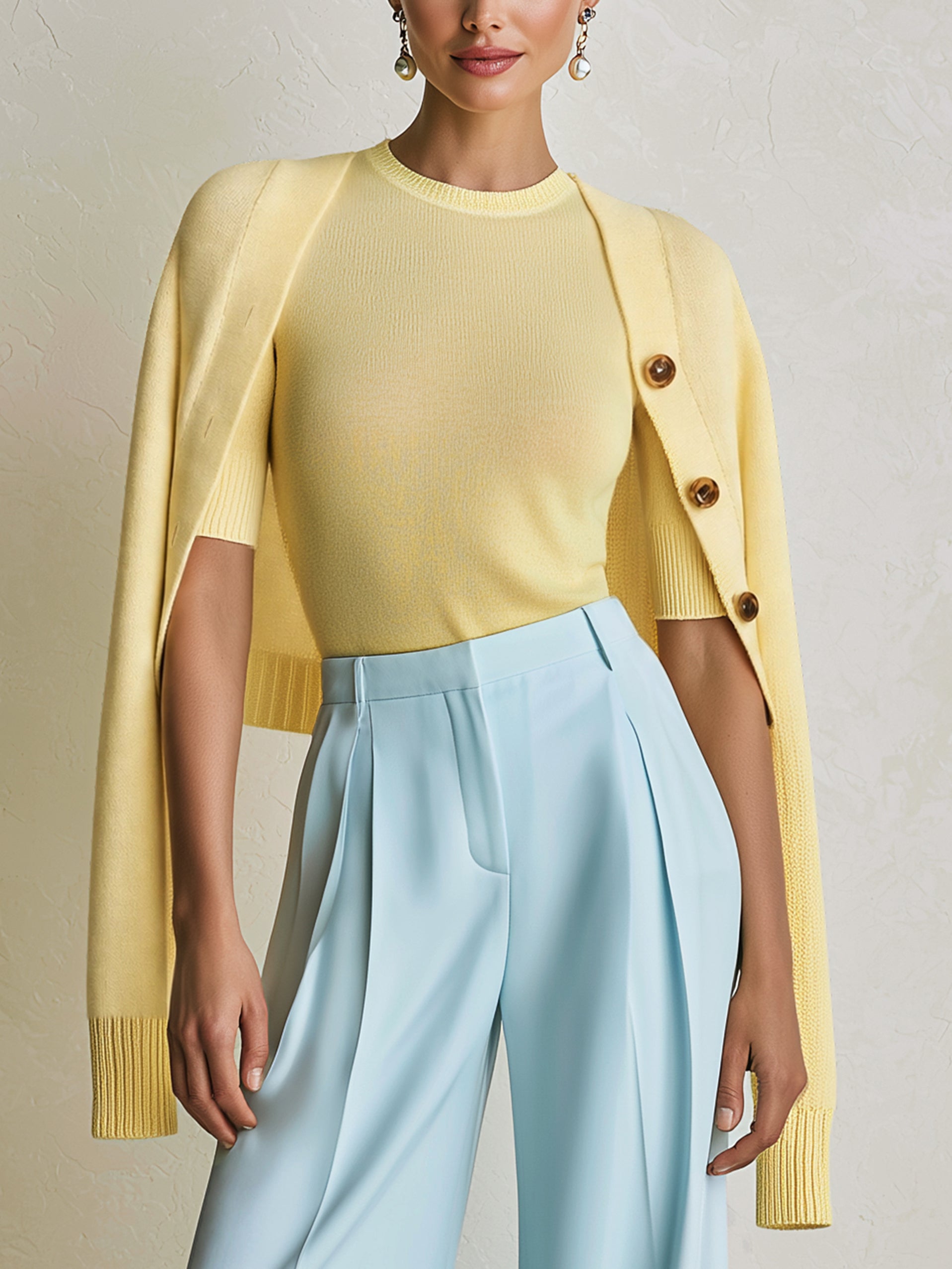 Elegant Knit Short‑Sleeve Top & Button‑Front Knit Cardigan Set
