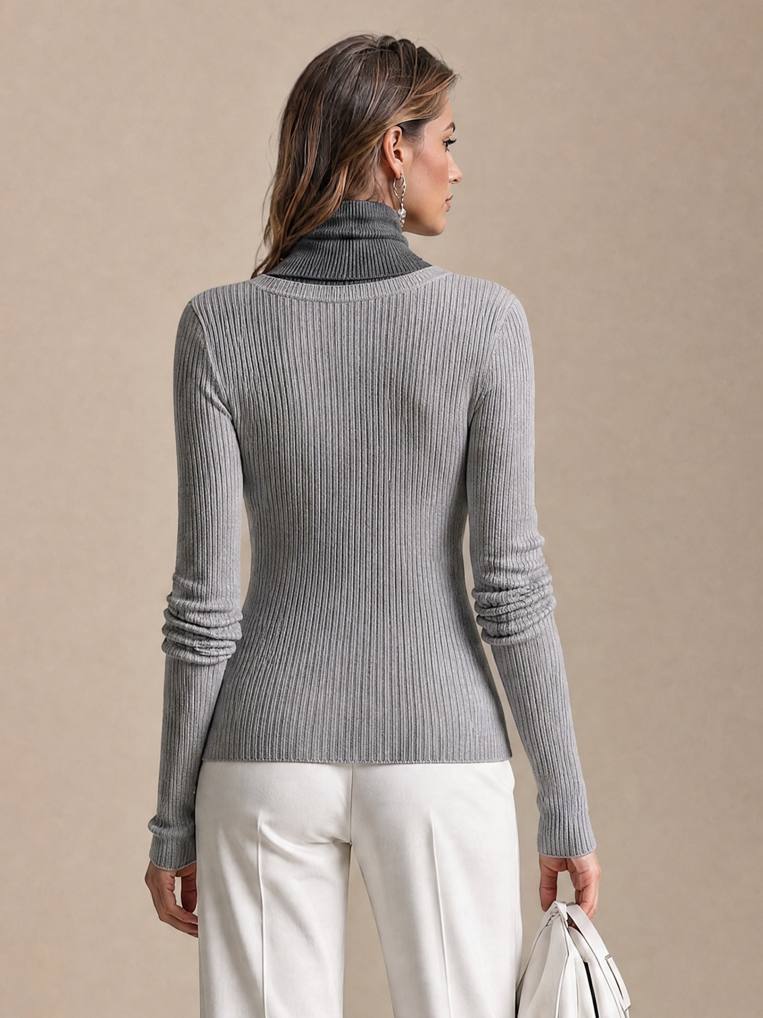 Elegant Grey Layered Ribbed Knit Two-Piece Set