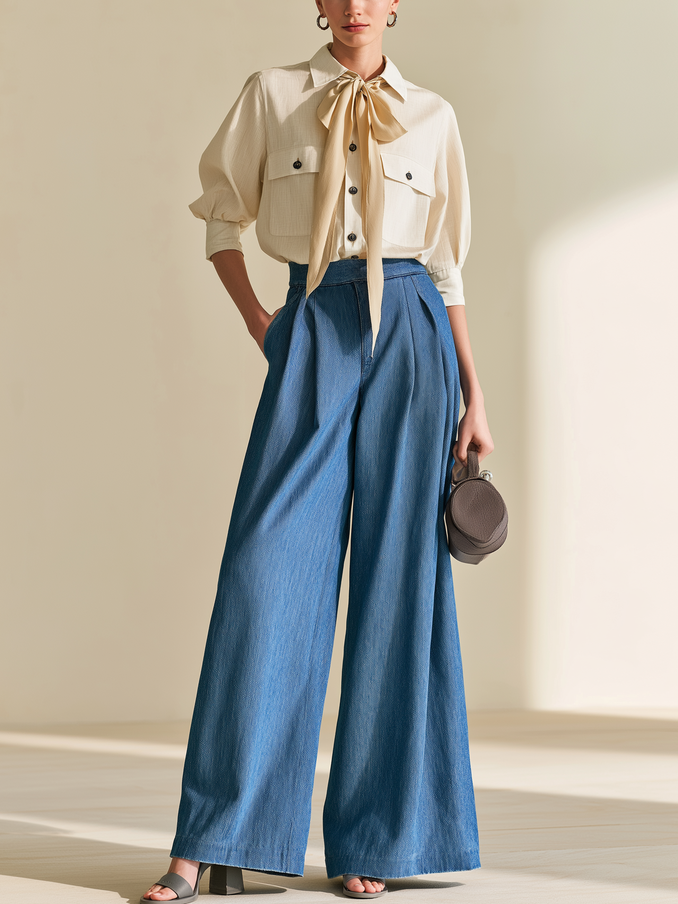 Elegant Vacation Relaxed Shirt & Wide‑Leg Pant Two‑Piece Outfit