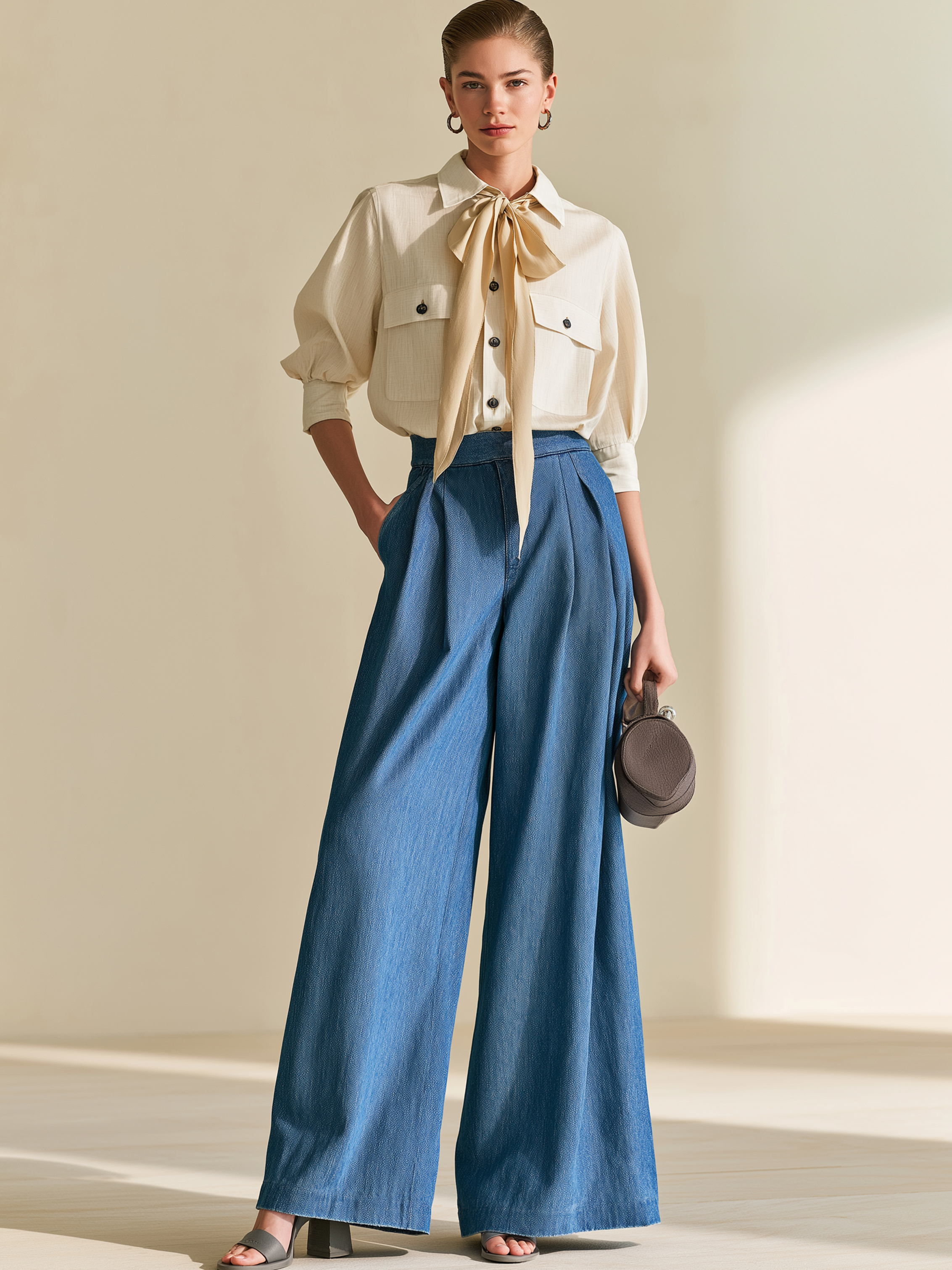 Elegant Vacation Relaxed Shirt & Wide‑Leg Pant Two‑Piece Outfit