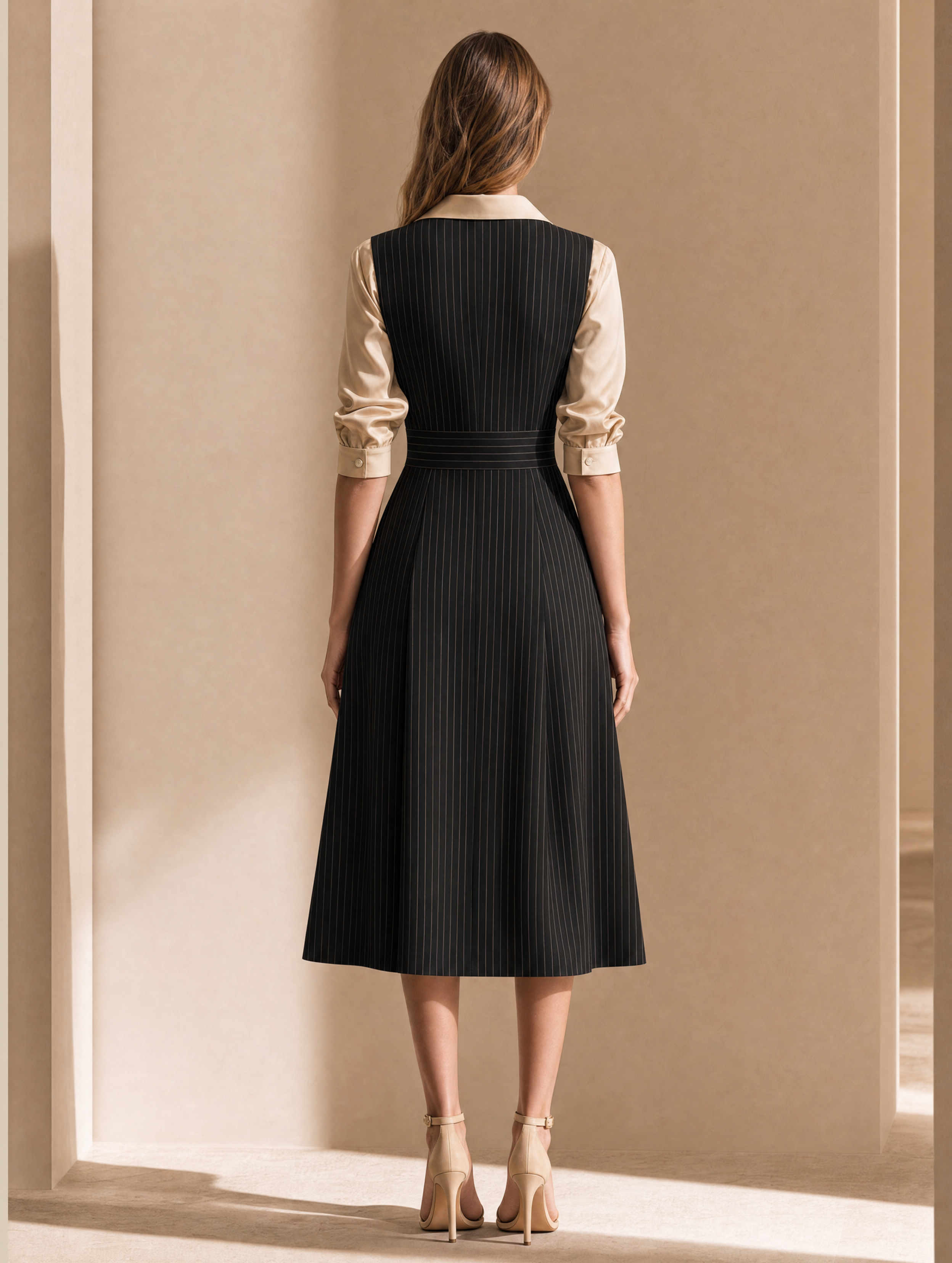 Elegant Black Pinstriped Waistcoat Dress