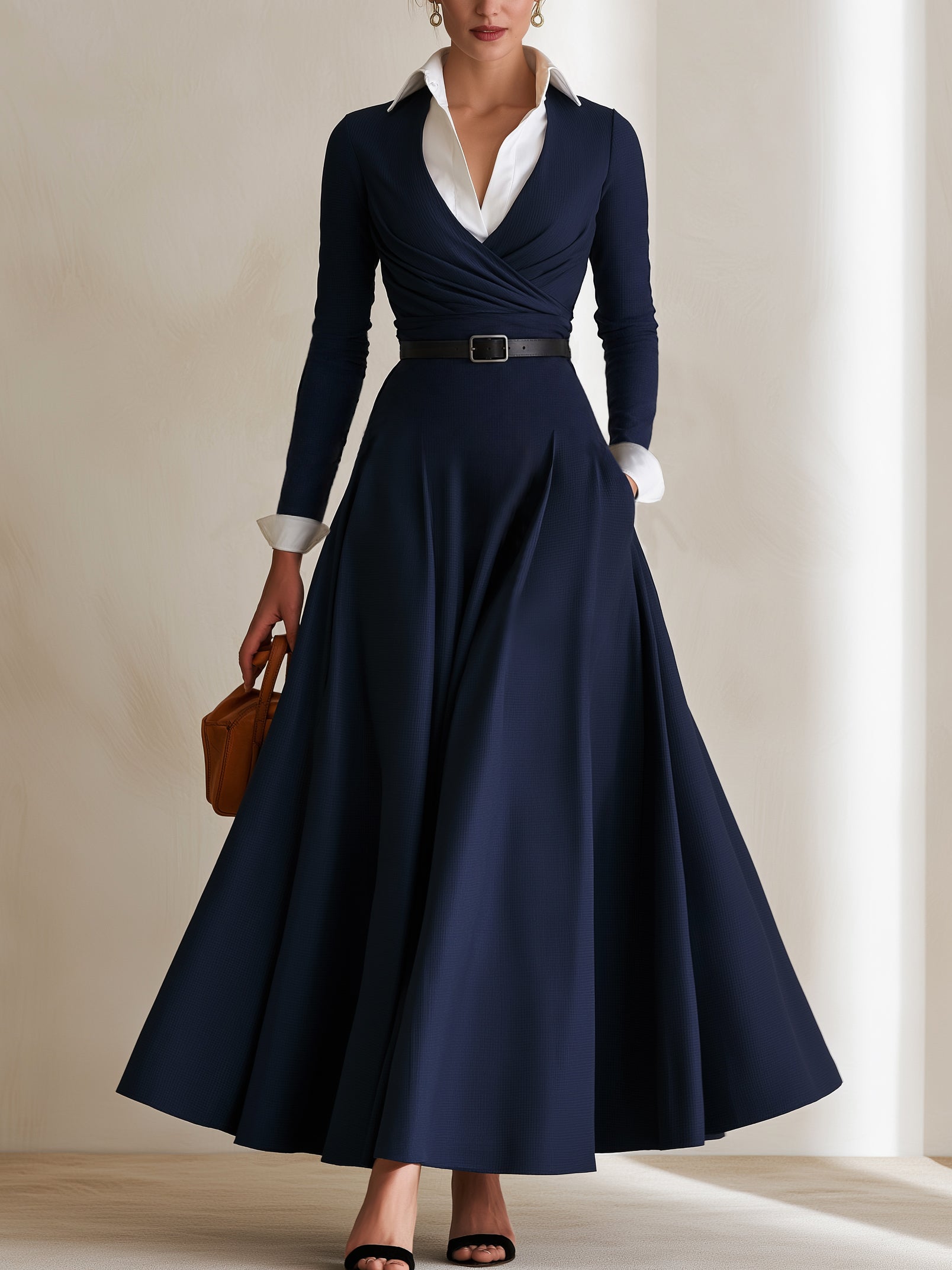 Work‑to‑Resort Wrap Office Maxi Dress With Belted