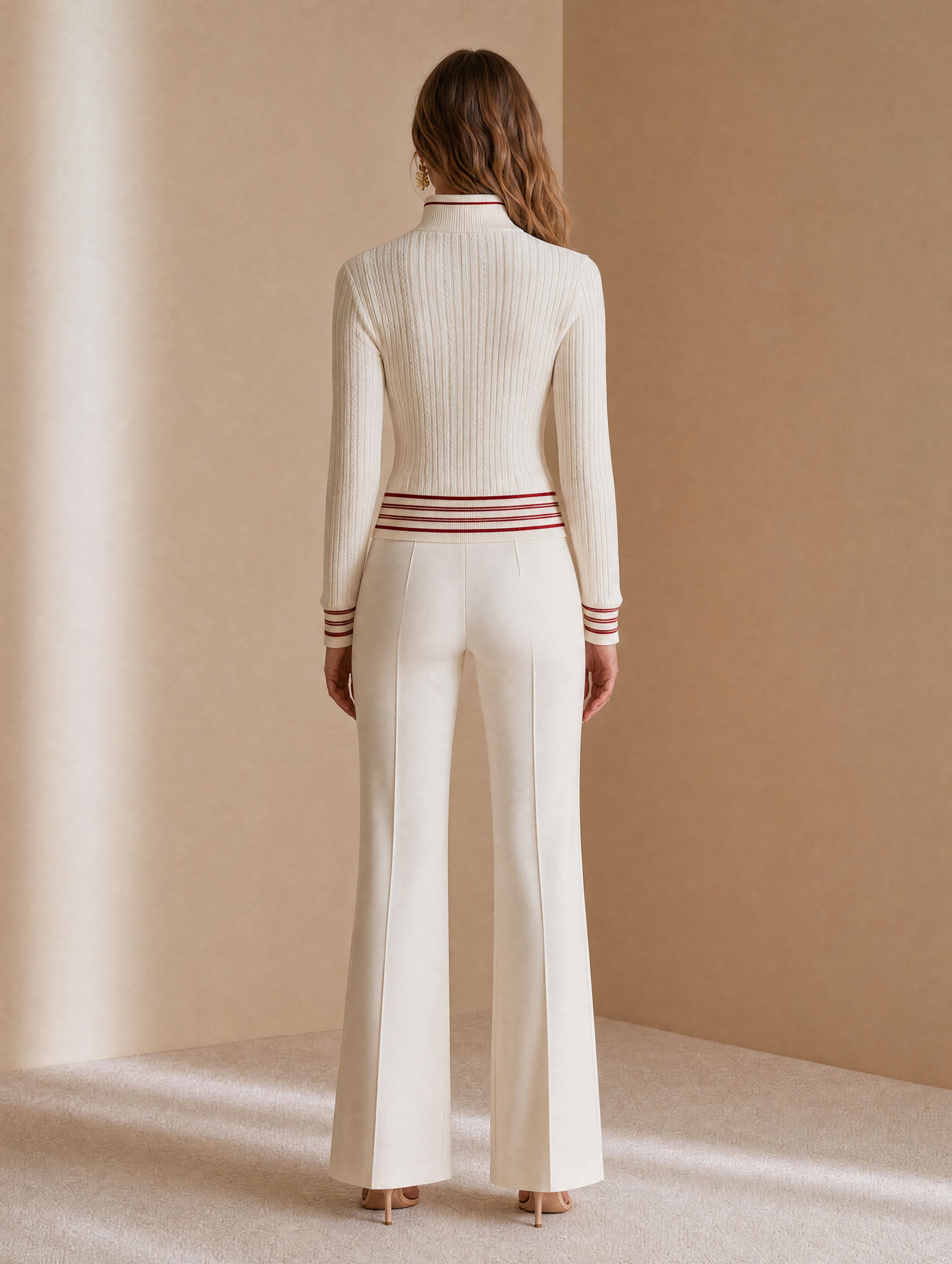 Off-white Knit Cardigan With Red Stripes