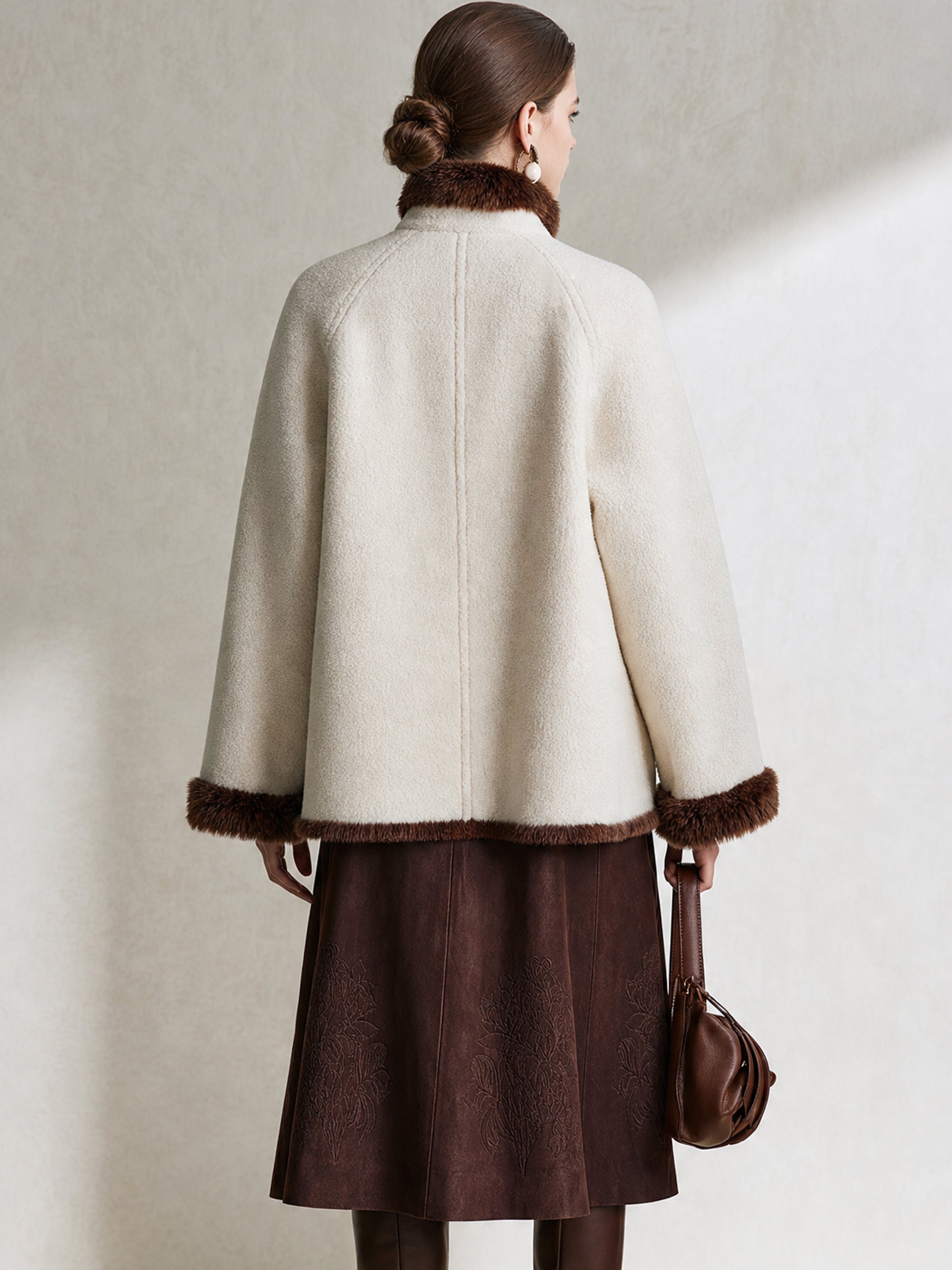 Faux‑Shearling Contrast Fur‑Trim Stand‑Collar Coat Outerwear