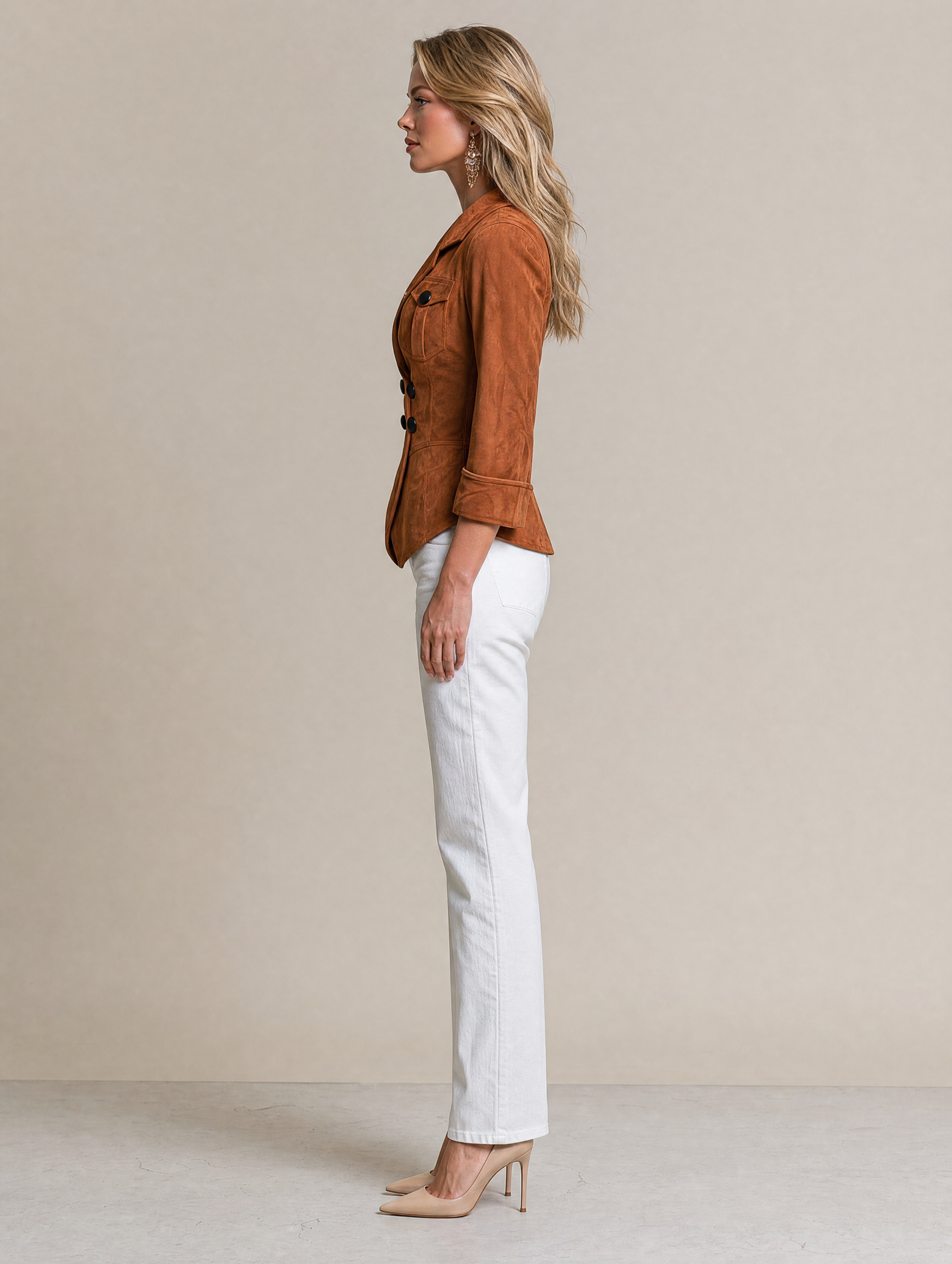 Elegant Brown Waist-cinching Jacket
