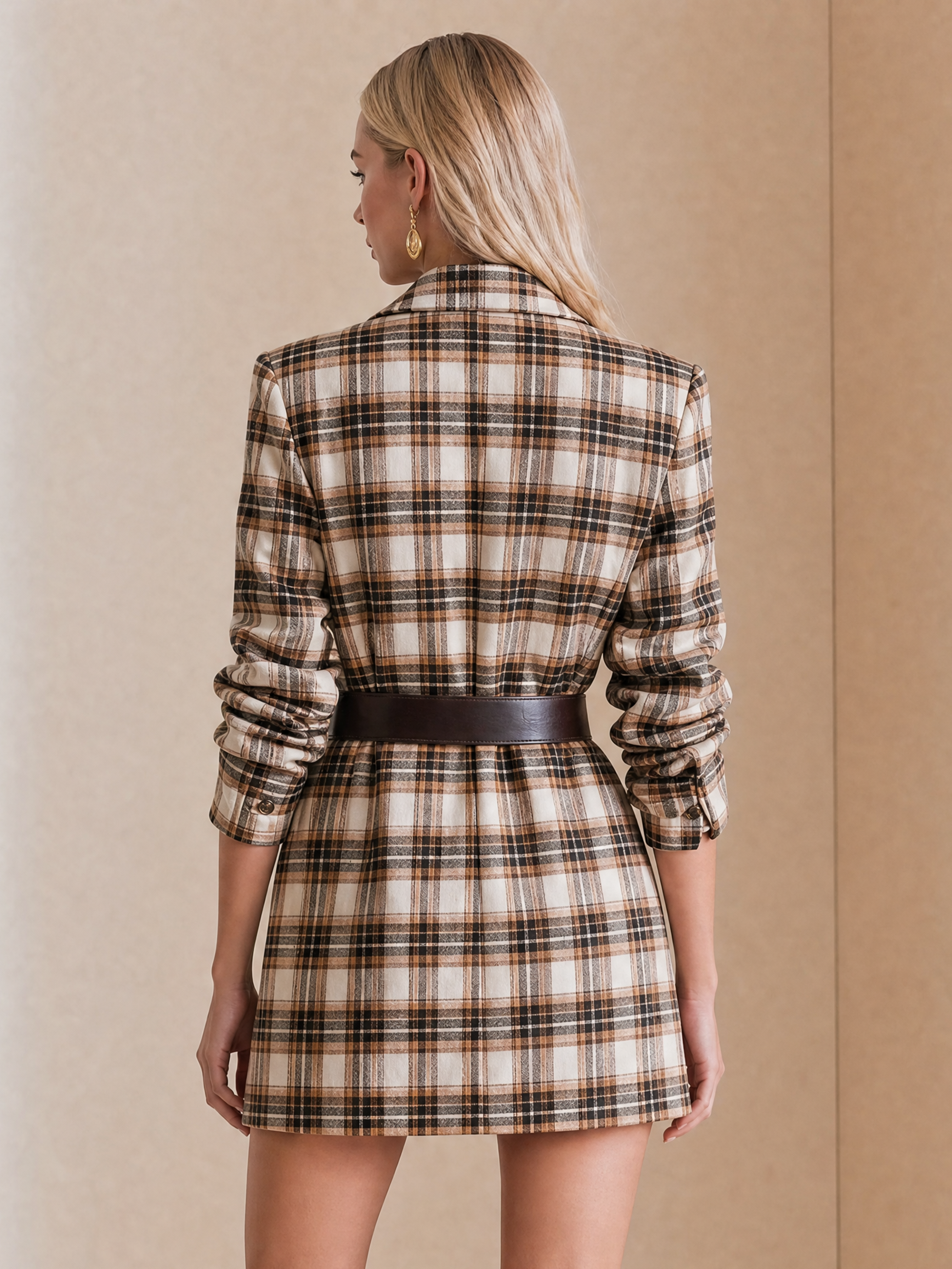 Elegant Brown & Ivory Plaid Blazer
